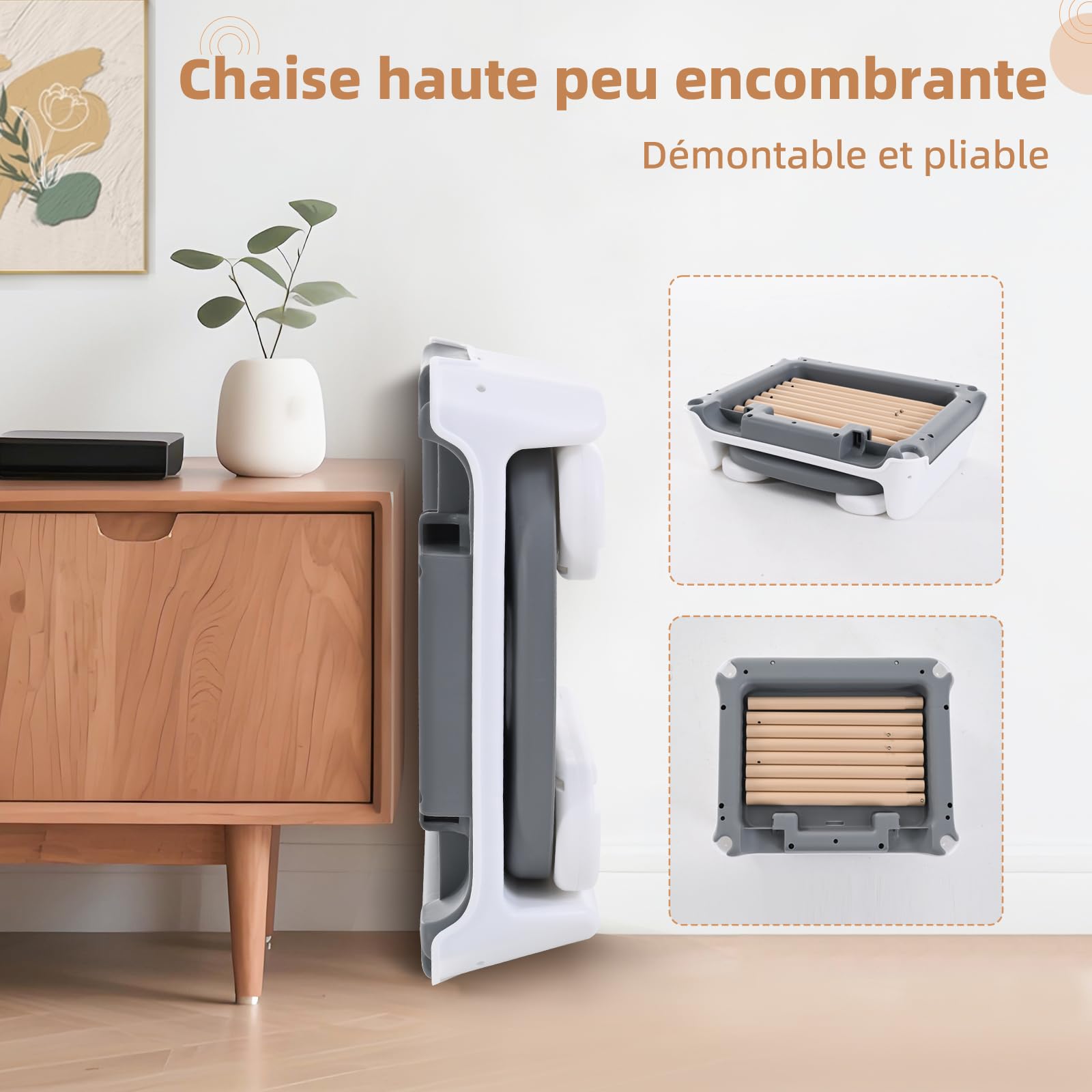 Chaise Haute Bébé, Chaise Enfant 3 en 1 Cabriolet et Réglable, D'alimentation Rehausseur Chaise Enfant Portatif Compactes pour Bébé, de 6 Mois à 3 Ans (Gris)