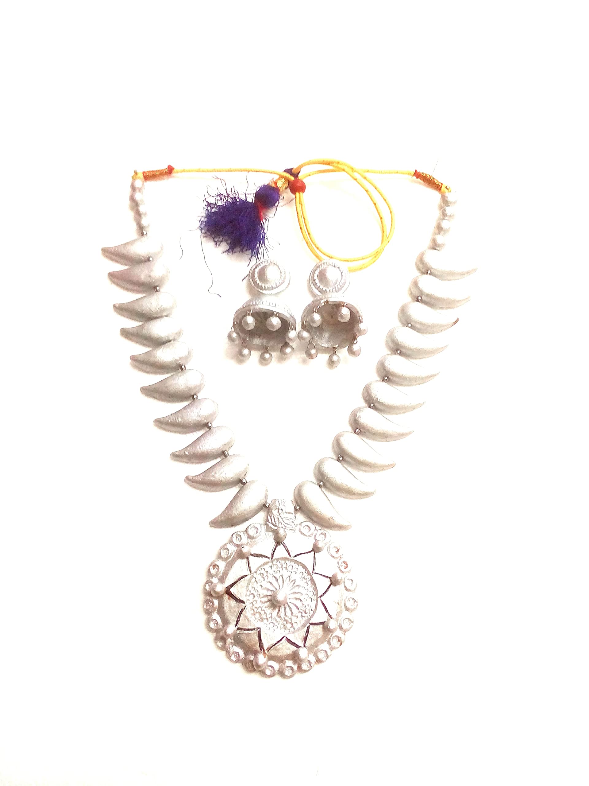 Karru Krafft Women’s Handcrafted Terracotta Necklace Set Traditional Silver Hand Painted Jewellery Set, (HFNKTC_217106 SILVER) - Image 2 thumbnail