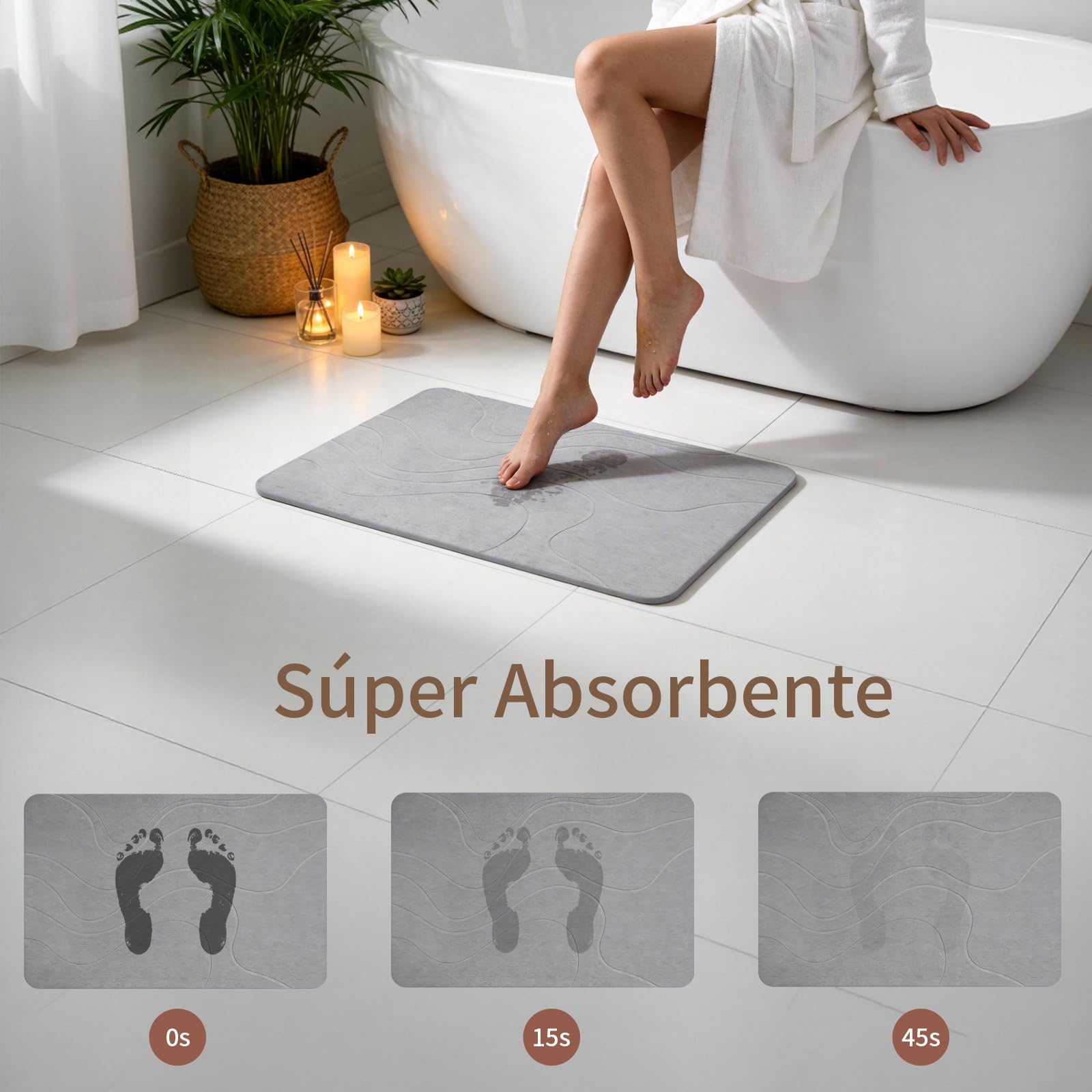 Eralove Tapis de bain en diatomite de salle de bain sans odeurs, absorption ultra rapide et séchage rapide, sans odeurs, gris clair 60 x 40 cm