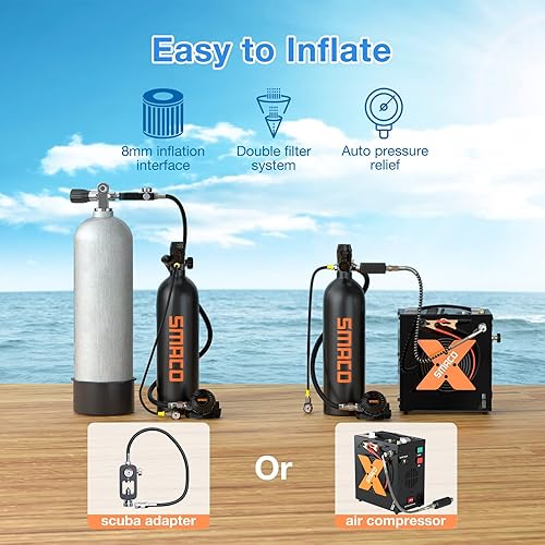 Miniatura 9 de SMACO Mini tanque de buceo 1.9L para buceo en aguas poco profundas, kit de buceo doble, soporte de 25-30 minutos, respiración subacuática, kit de