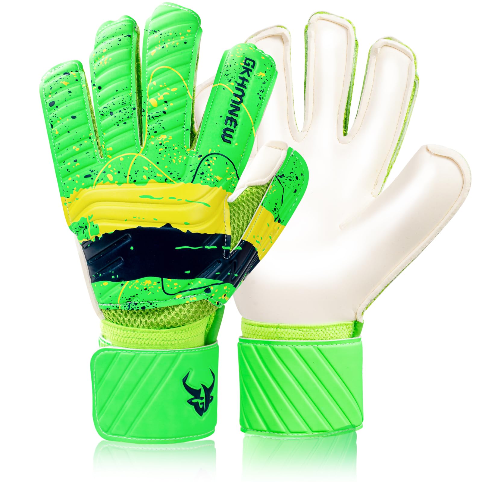 GKHMNEW Professional Football Goalkeeper Gloves | Pro-Level Superior Grip & Finger Spines Protection | Lightweight Breathable Latex | Match/Training Ready | Kids Youth Adult Sizes 6-10 (Green, 6)