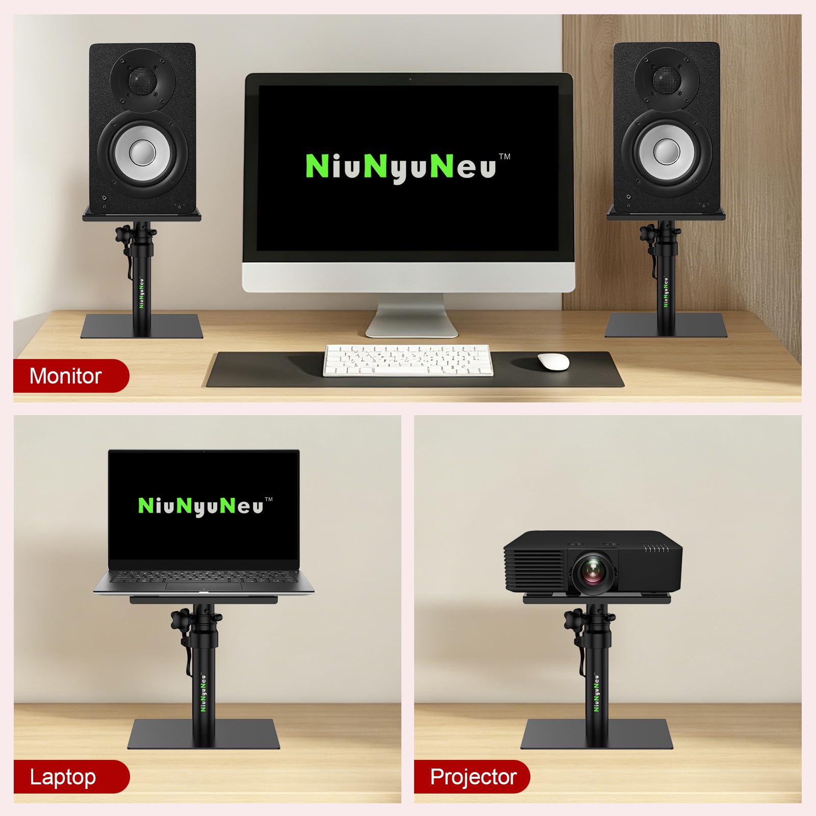 Coppia di supporti per monitor da studio da scrivania, altezza regolabile da 29,5 a 45,7 cm, con base piatta