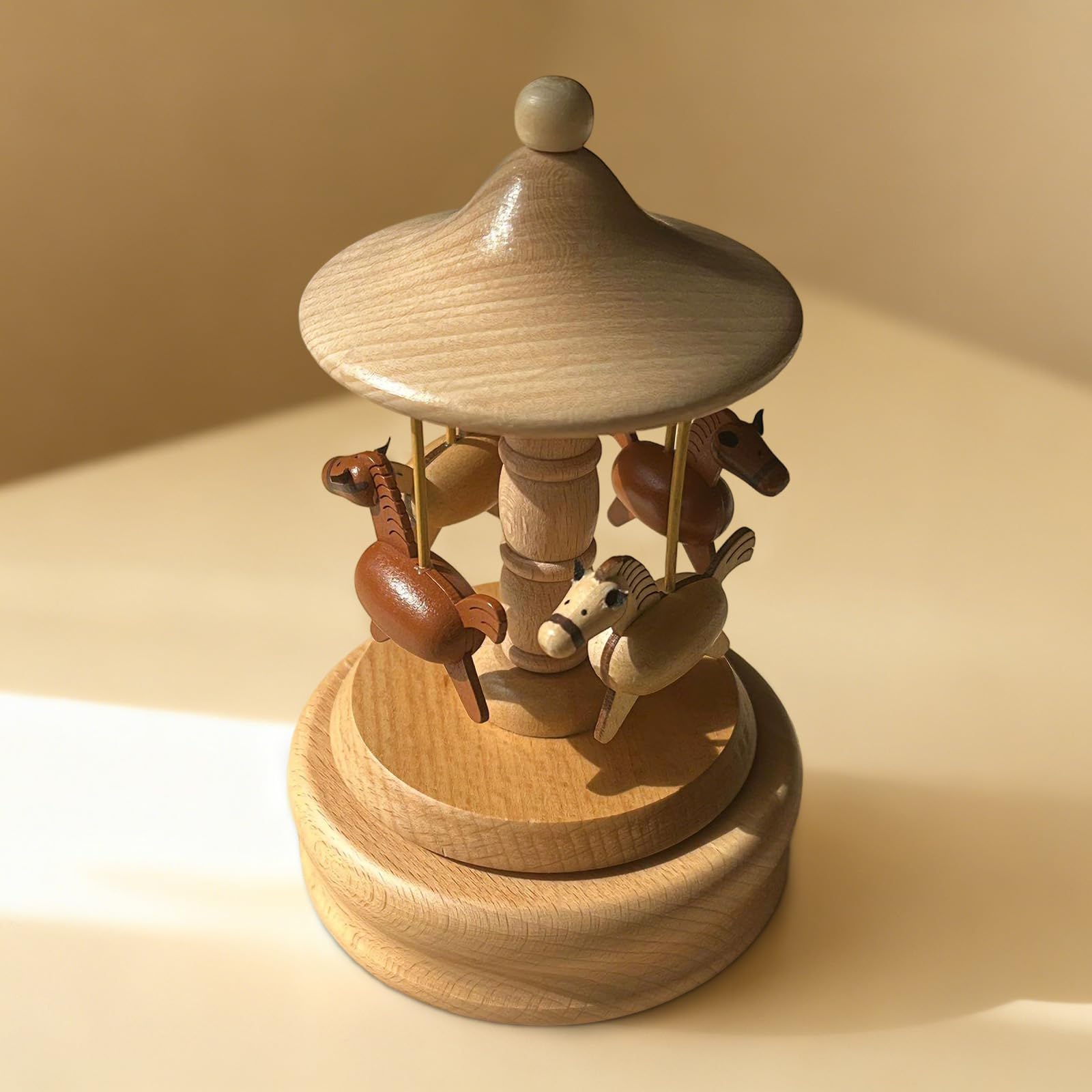 Caja de música de carrusel de madera, caja de música giratoria con madera de haya, tallas intrincadas, decoración de carrusel de caballos, regalo para Navidad, San Valentín, cumpleaños