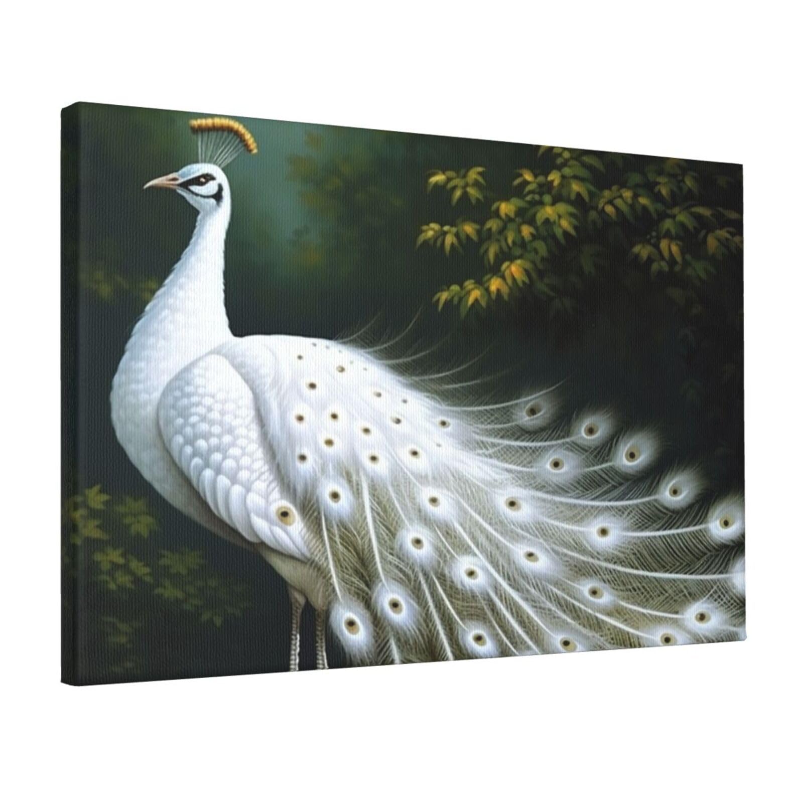 KLOPH White Peacock Canvas Wall Art for Living Room 12"x18" Modern Artwork Painting for Bathroom Hanging Canvas Prints Aesthetic Wallart for Bedroom Kitchen Office Wall Decor