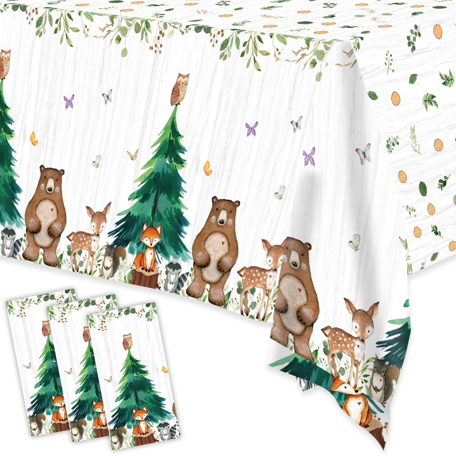 Woodland Animals Plastic Tablecloth 54 X 108 Inch - Forest Creatures Baby Shower & Birthday Party Decoration For Boys Girls Neutral Gender Reveal