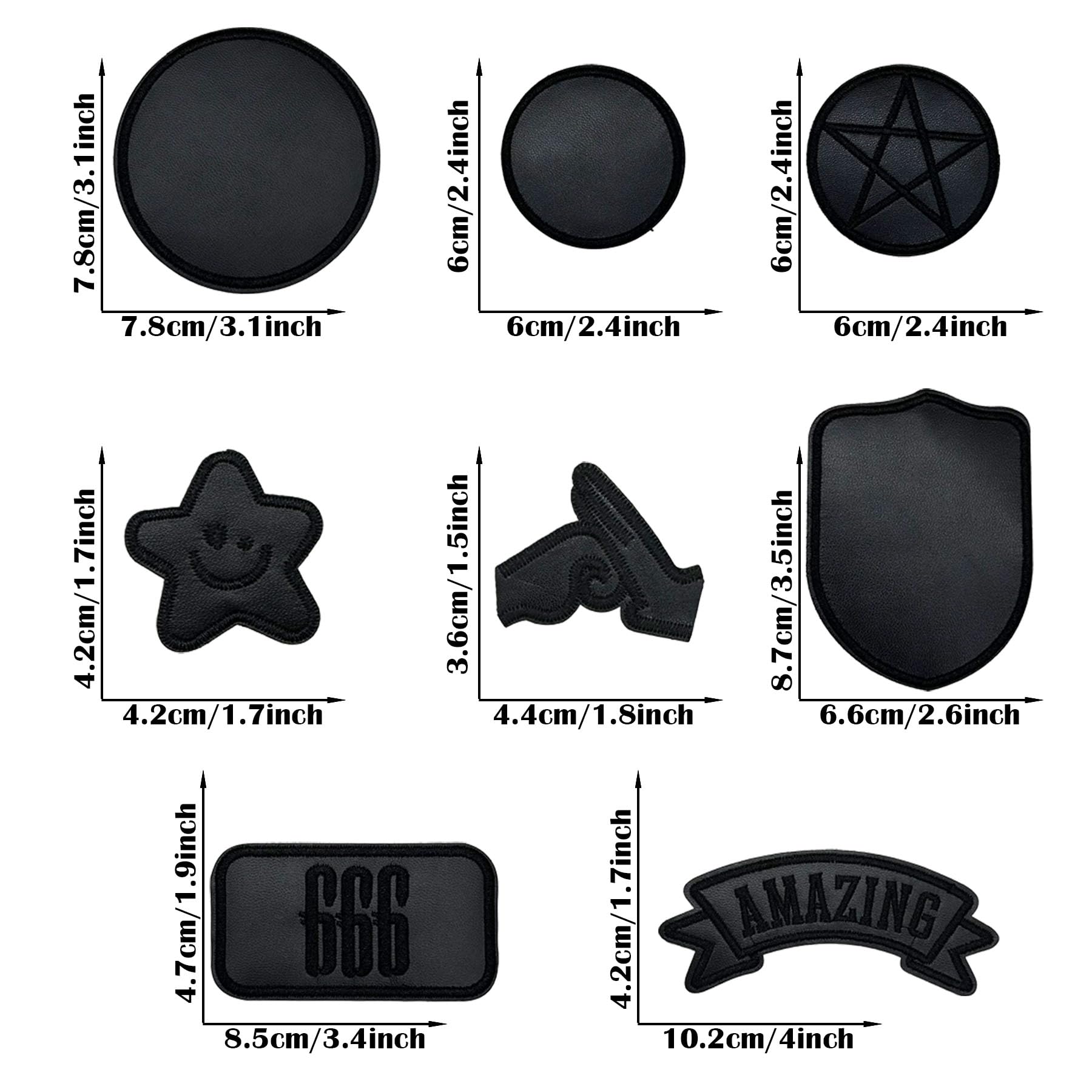 Woohome Patch geborduurd, 14 stuks opstrijkbare applicatie-badge, stof opstrijkbare of naaibare patches, zwarte applicaties stickerpatches voor kleding, hoed, jeans