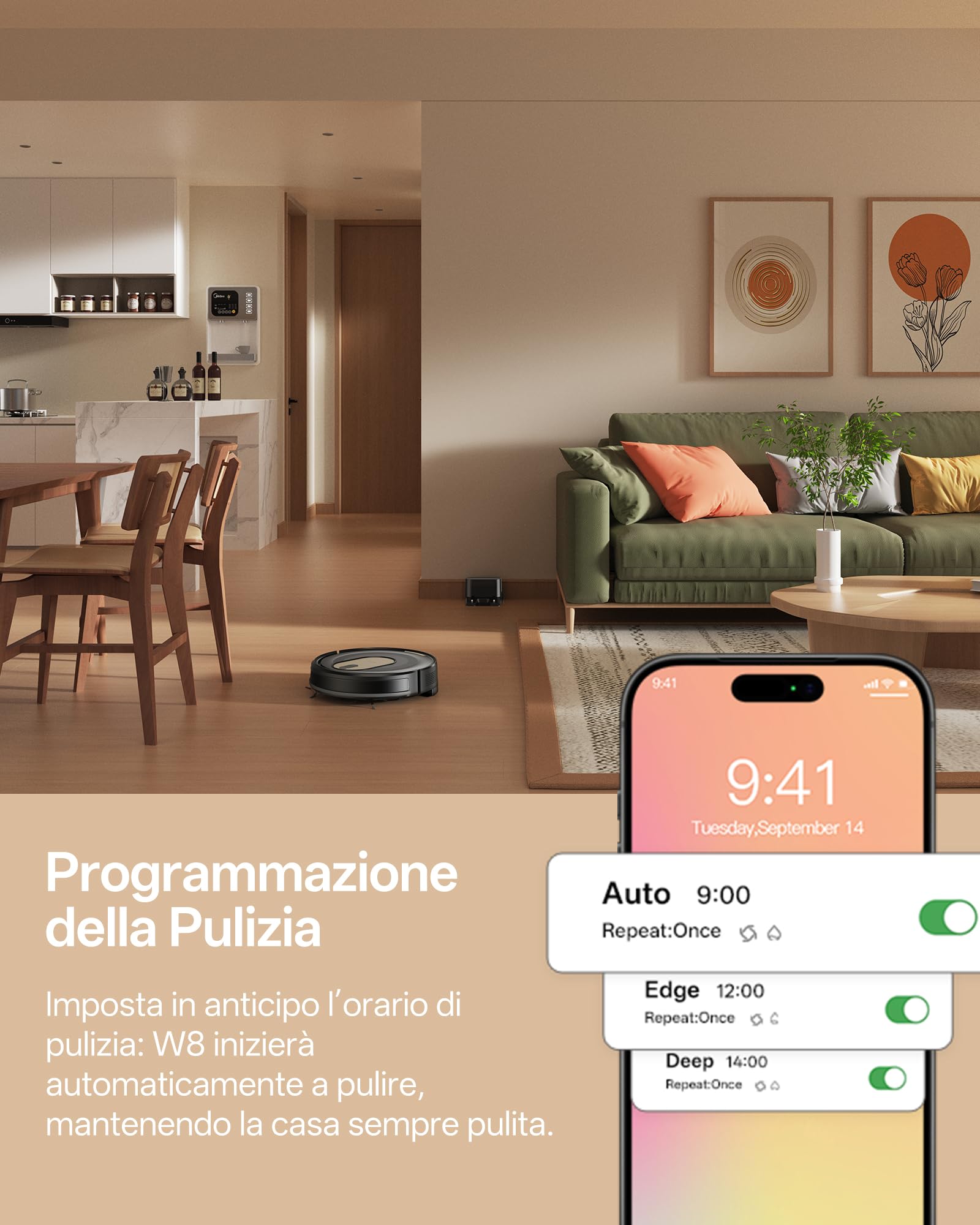 Vexilar W8 Robot Aspirapolvere Lavapavimenti 8,000Pa 2,5 Ore, Silenzioso Aspirapolvere Robot Potente per Pavimenti/Tappeti,Controllo Vocale/APP/Telecomando