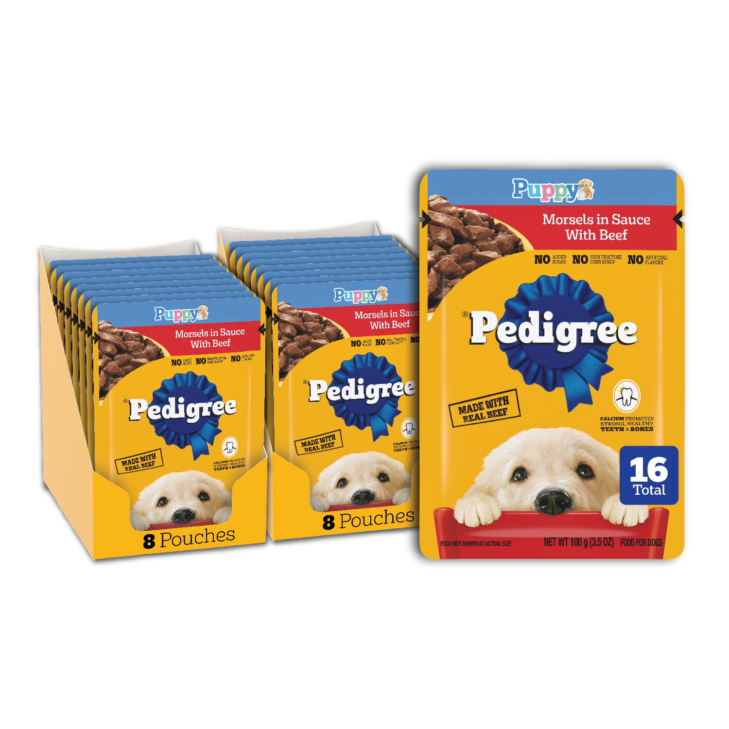 Puppy Soft Wet Dog Food Morsels in Sauce with Beef, 3.5 oz. Pouches, 16 Count