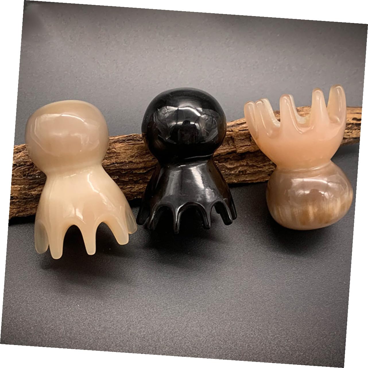 2 Piezas Peine de masaje de pulpo peine masajeador de cuero cabelludo de pulpo portátil de bocina de yak hecho a mano de mujer Consumo de bocina Black