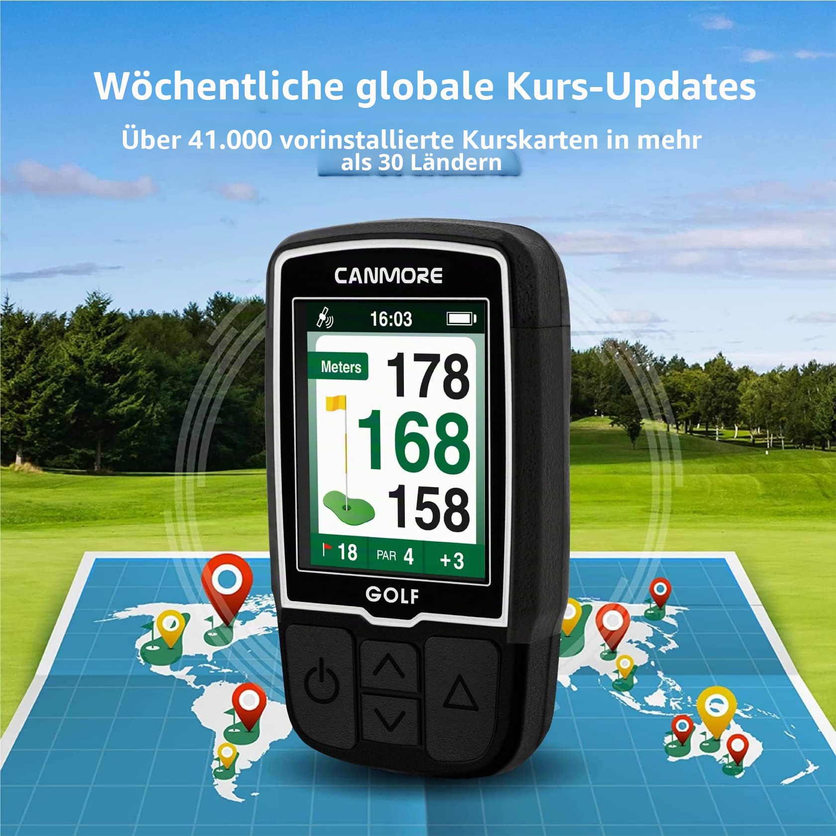 CANMORE HG200 Golf-GPS-Handgerät – Vollfarbdisplay mit über 41.000 wichtigen Golfplatzdaten und Scorekarte, kostenlose Golfplätze weltweit, Schwarz