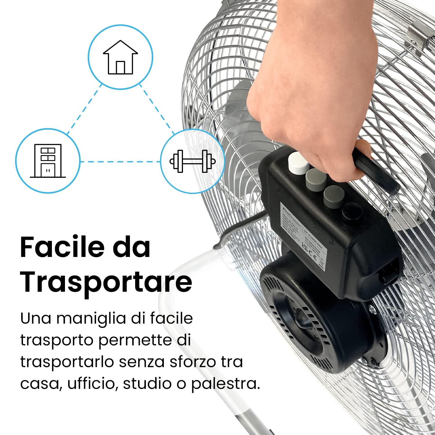 Pro Breeze Ventilatore da Pavimento 50 cm Cromato – Motore Potente 120W, 3 Velocità, Testa Inclinabile 160°, Massima Durabilità, Facile da Spostare, Ideale per Casa, Palestra e Ufficio