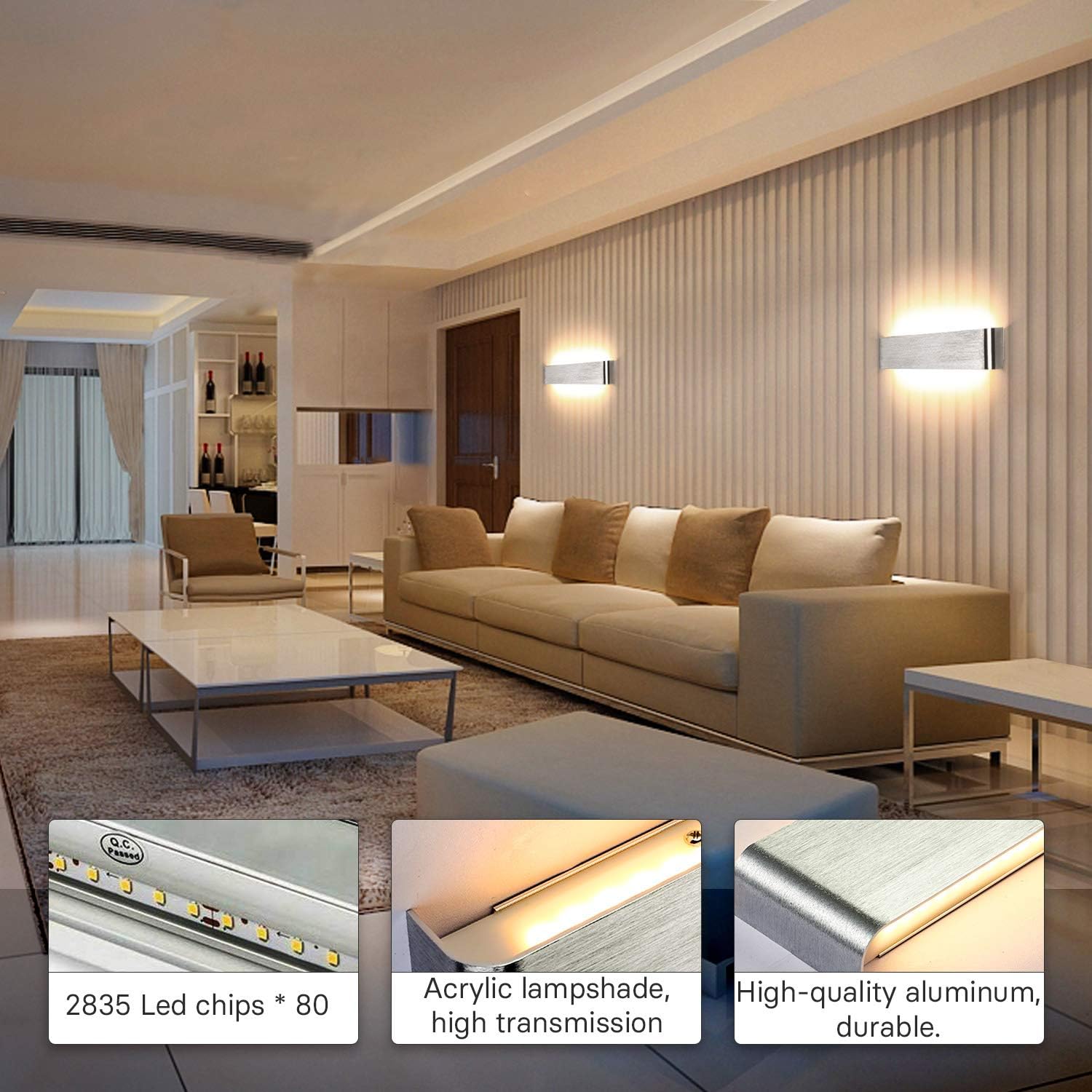 Lampada Da Parete A LED In Alluminio Spazzolato - 7W, Luce Calda 2700-3500K, Per Soggiorno, Scale, Soppalco