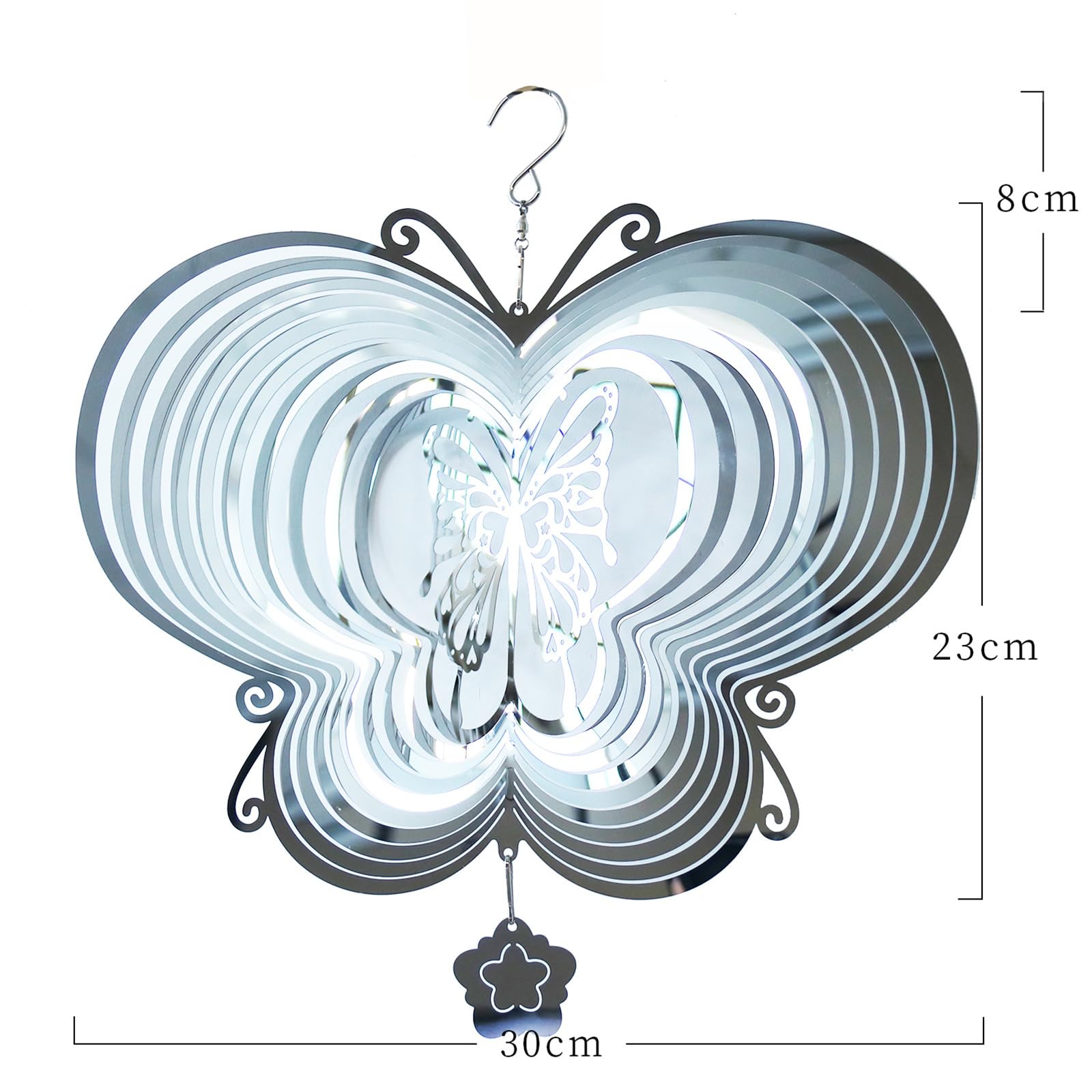3D Garten Windspiel Edelstahl HäNgende, Bunte Rotierendes Windspiel, Vogelabwehr Edelstahl Windspiel für Outdoor Indoor Wohnzimmer Fenster Gartendekoration (2pcs)