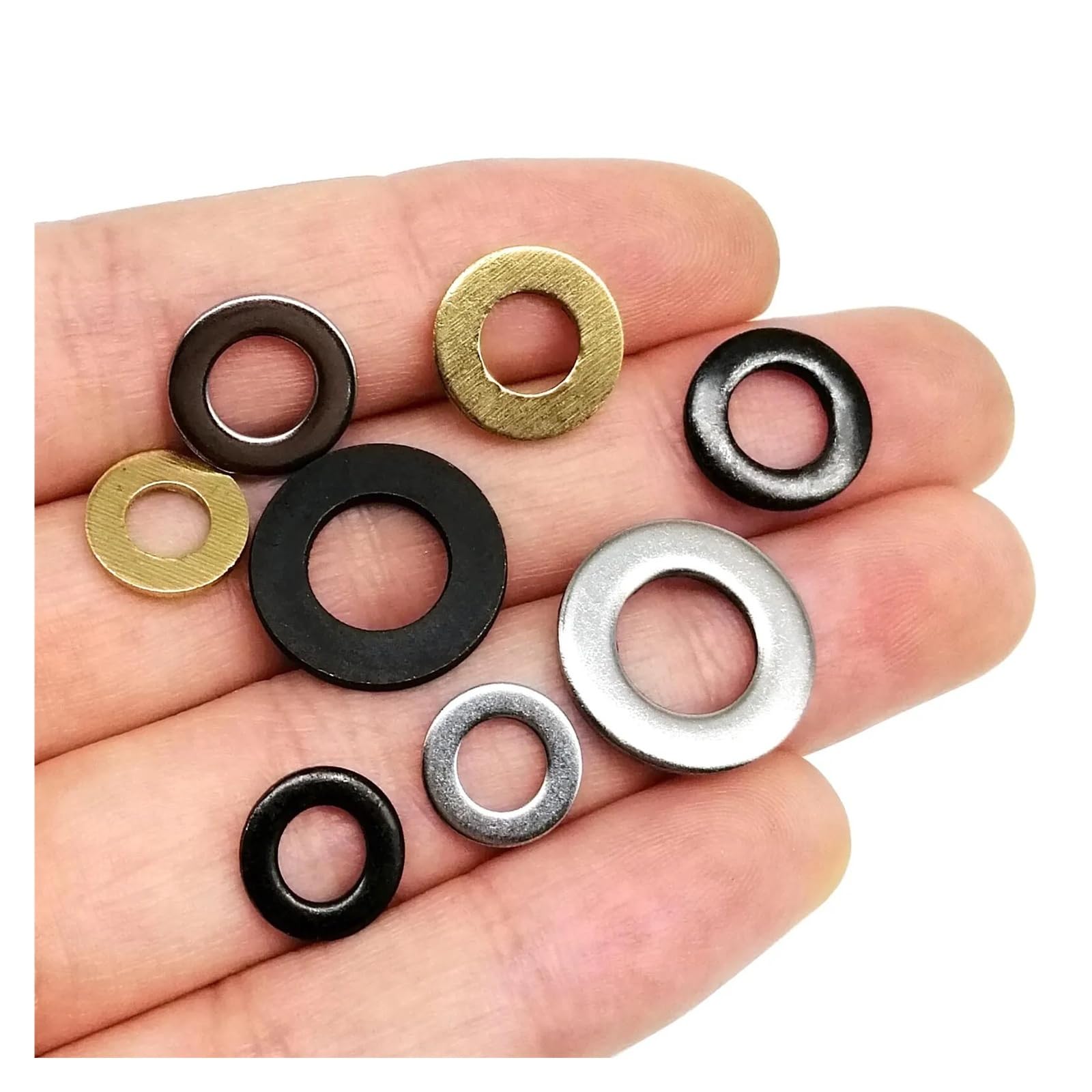 1 Caja de Mezcla M1.6 M2 M2.5 M3 M4 M5 M6 M8 M10 M12M16 Kit Surtido de Arandelas Planas y Juntas Lisas, Negro, Acero Inoxidable 304 A2, latón GB97(1000pcs Black SS304)