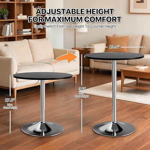 Miniatura 3 de Magshion Mesa redonda de barra de altura ajustable de 23.5 pulgadas, rango de 27.5 a 36 pulgadas, mesa giratoria de MDF de 360° para comedor,