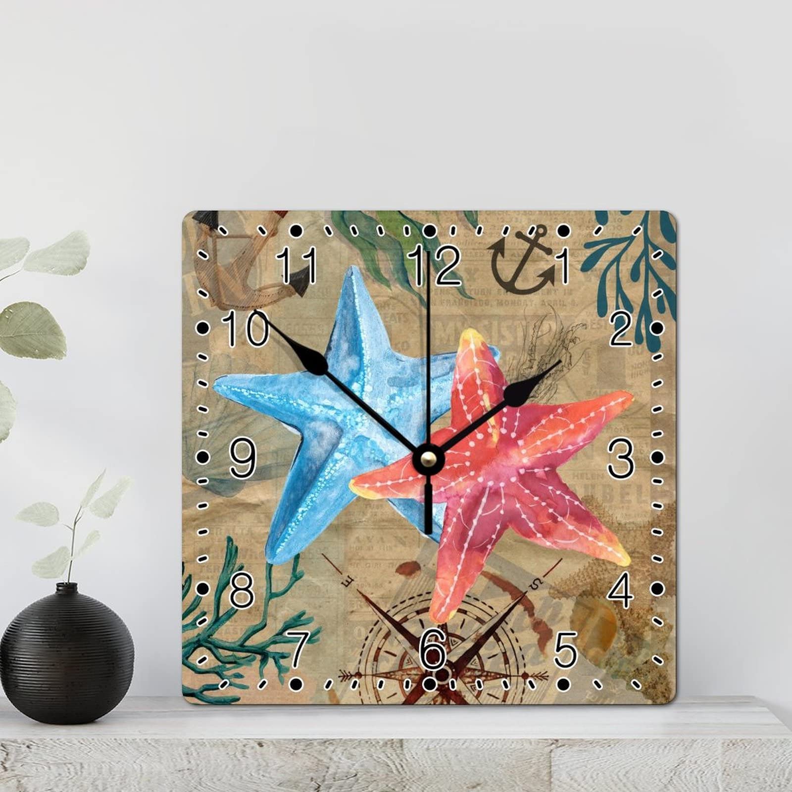Horloge murale rustique étoile de mer de 30 cm pour sublimer votre déco de salon