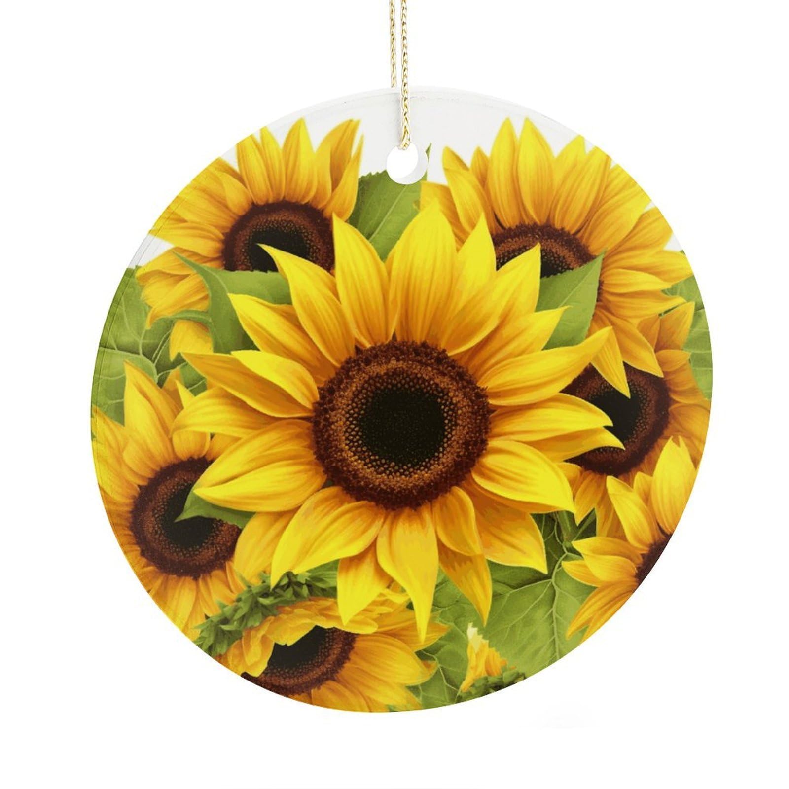 Adfgyerh Style Sunflower Ceramic Circular Pendant,2.9 Inch，Hanging Ornament，Gift Exchange Idea Round Ceramic Ornament,For Mom And Daughter，For Home Indoor Outdoor Decor.