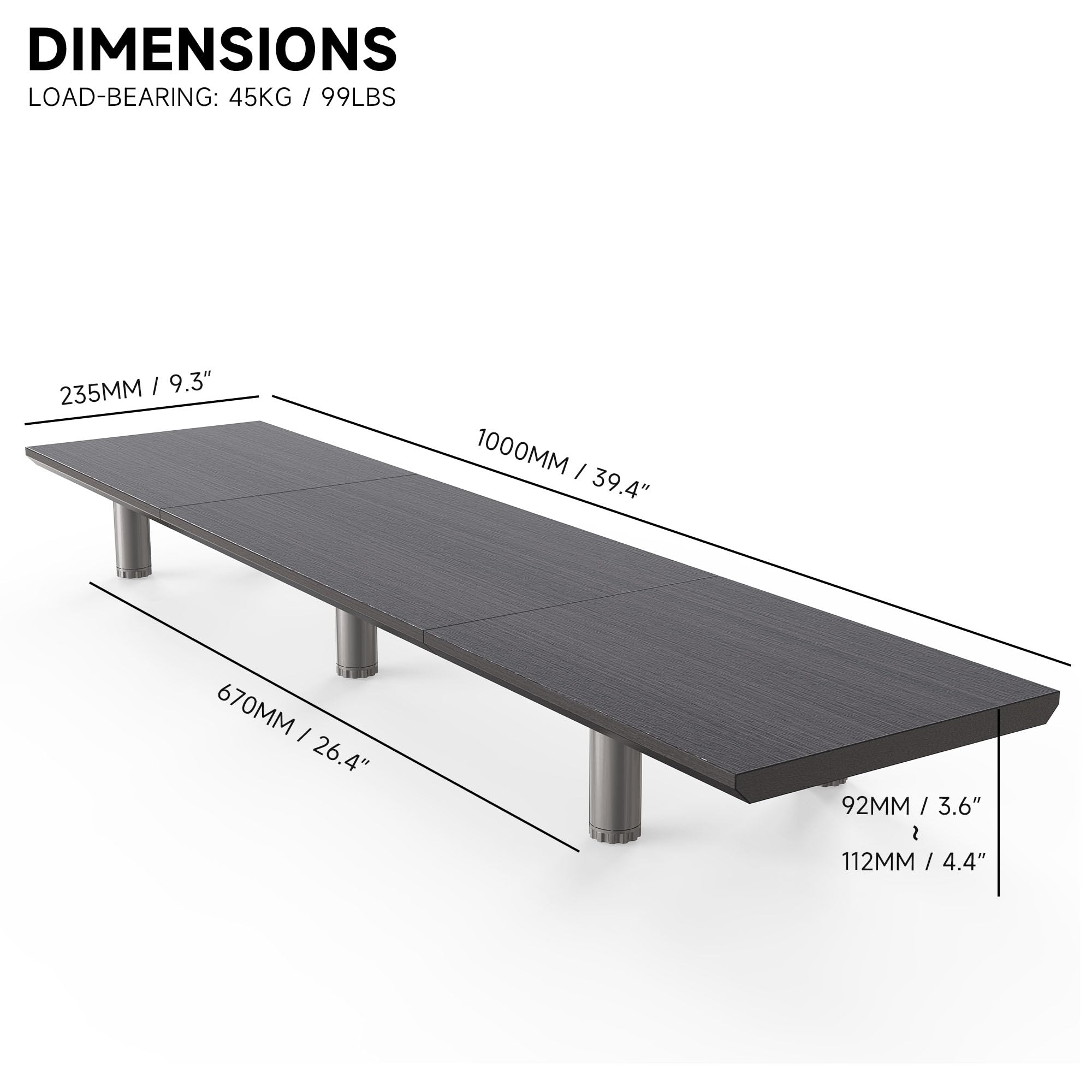 Fenge Supporto per Monitor Grandi Regolabile in Altezza in Metallo per PC/Laptop/TV 100x23,5x11,2cm Nero