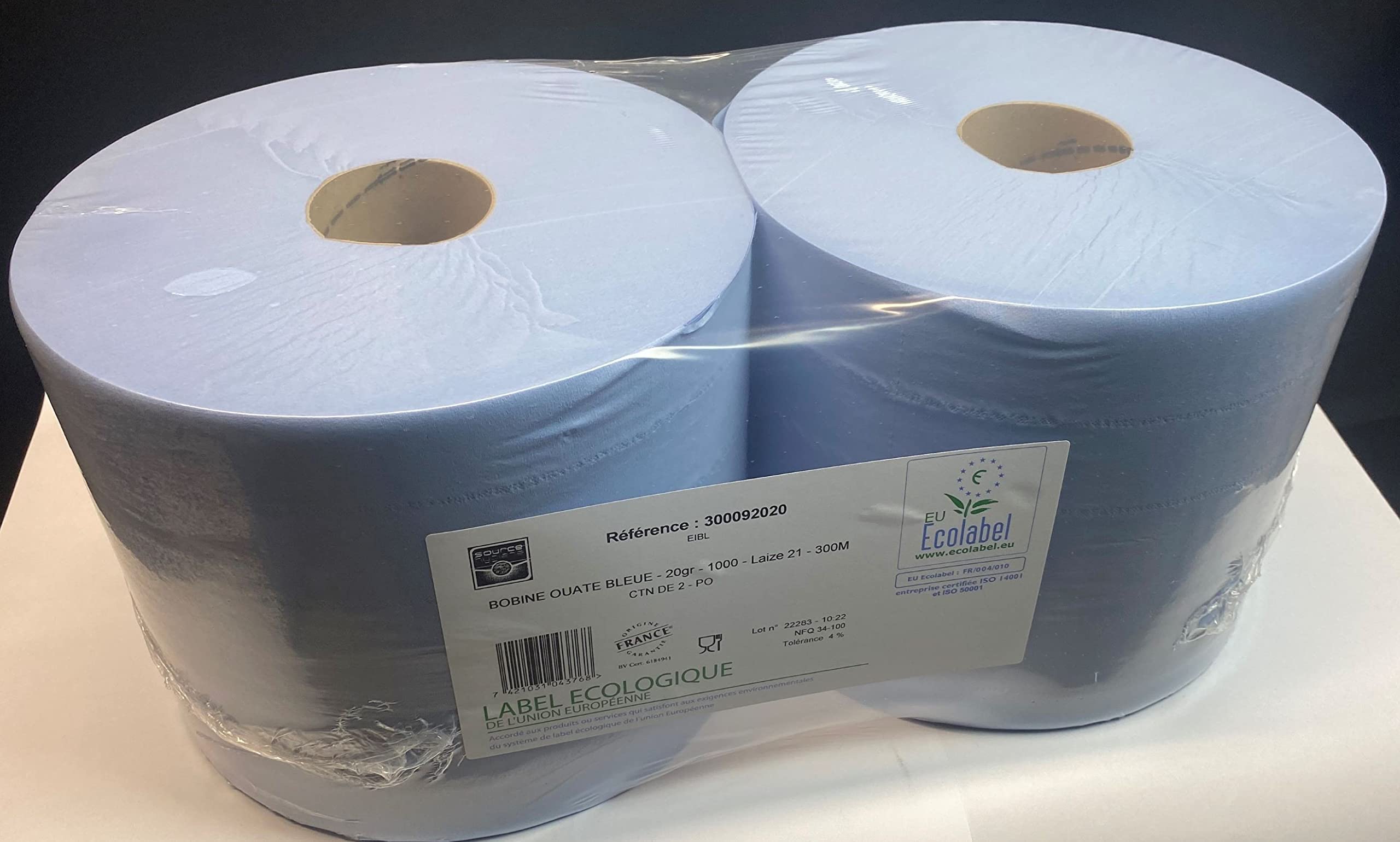 Source HygiÈne - LOT 2 BOBINES OUATE BLEUE COMPAT ALIMENTAIRE - 20gr - 1000 - LAIZE 21-30M - PO