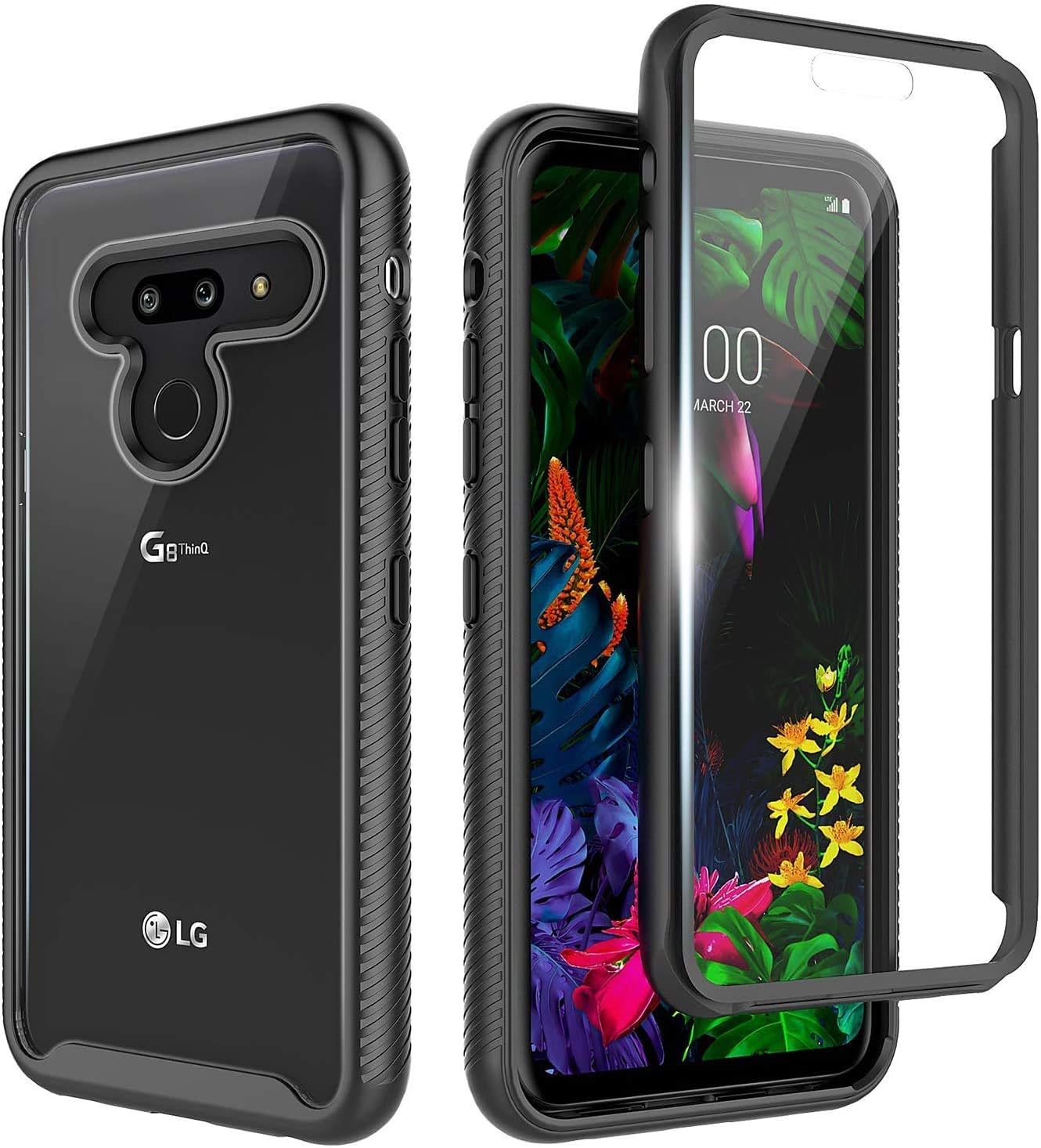 E-Began Phone Case for LG G8 ThinQ, LG G8 (2019 Release), Full-Body Protective Rugged Bumper Cover with Built-in Screen Protector, Shockproof Impact Resist Durable Phone Case -Black