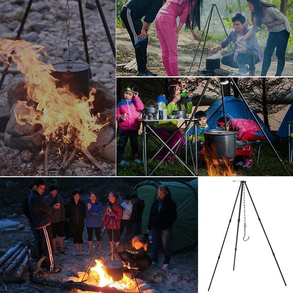 Trépied de Cuisine en Plein Air Pliant Campfire Griller Grill Grille Stand Camping Fire Pit Tool Bonfire Party Pique-Nique BBQ Cintre avec Sac De Rangement