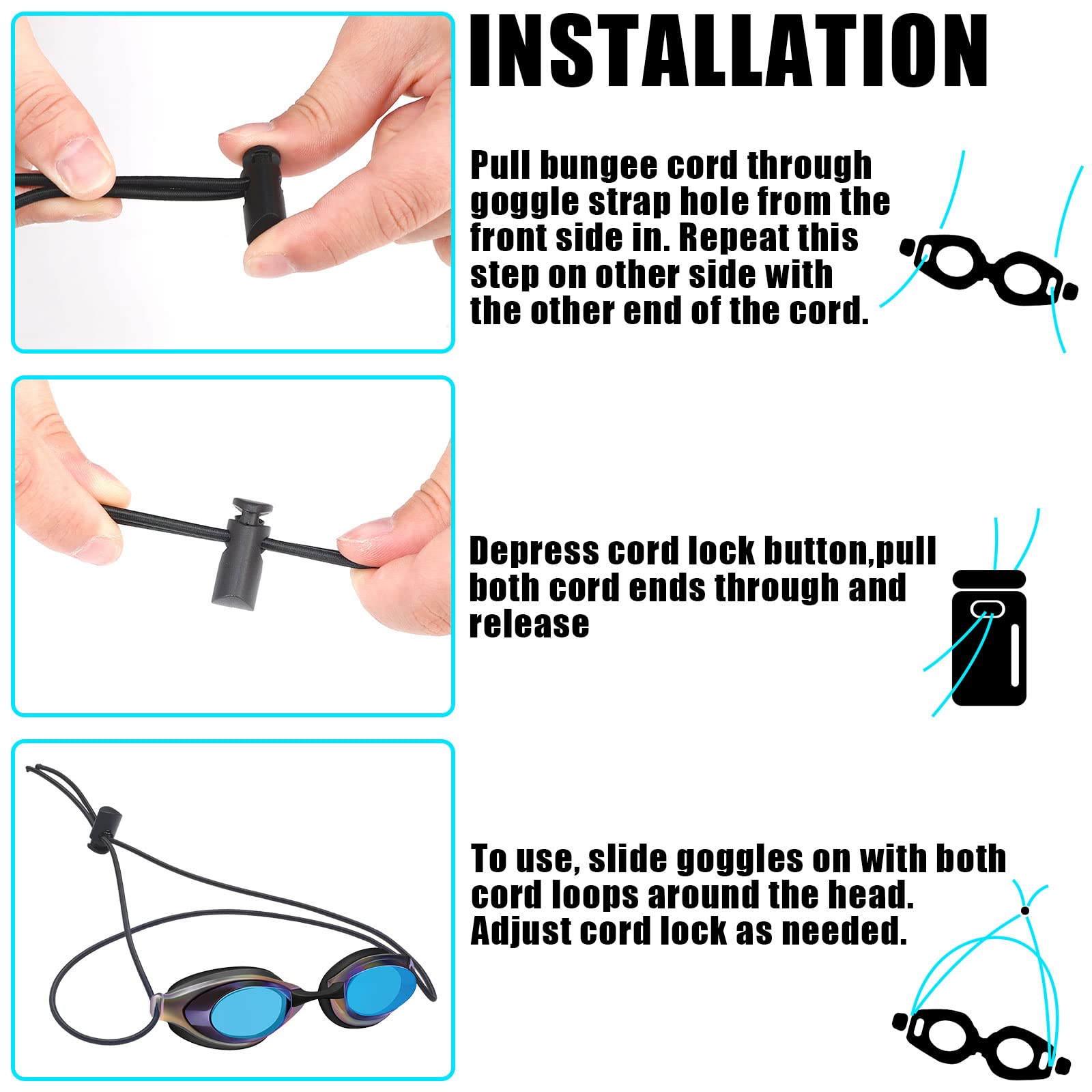 Frienda 10 Sets Goggle Bungee Straps For Swim