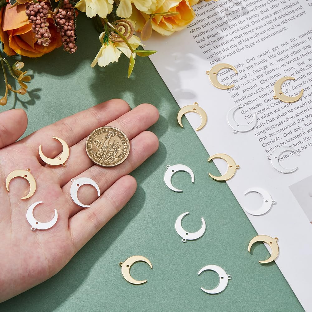 DICOSMETIC 40Pcs Crescent Moon Pendant Charm 2 Colors Moon Connector Charm Brass Moon Link Charms Real 24K Gold Plated Double Horn Charm for Bracelet Necklace Earrings Keyring Jewelry Making - Image 3