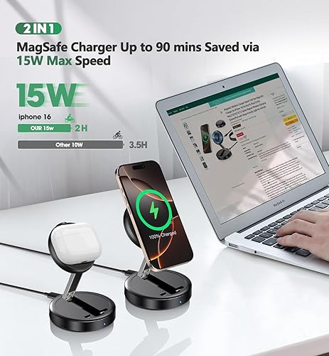 Miniatura 2 de Cargador magnético inalámbrico de 15 W Fast Mag Safe Pad para iPhone 17 Pro Max17 Pro17 Air171615141312 Series Estación de carga plegable Apple
