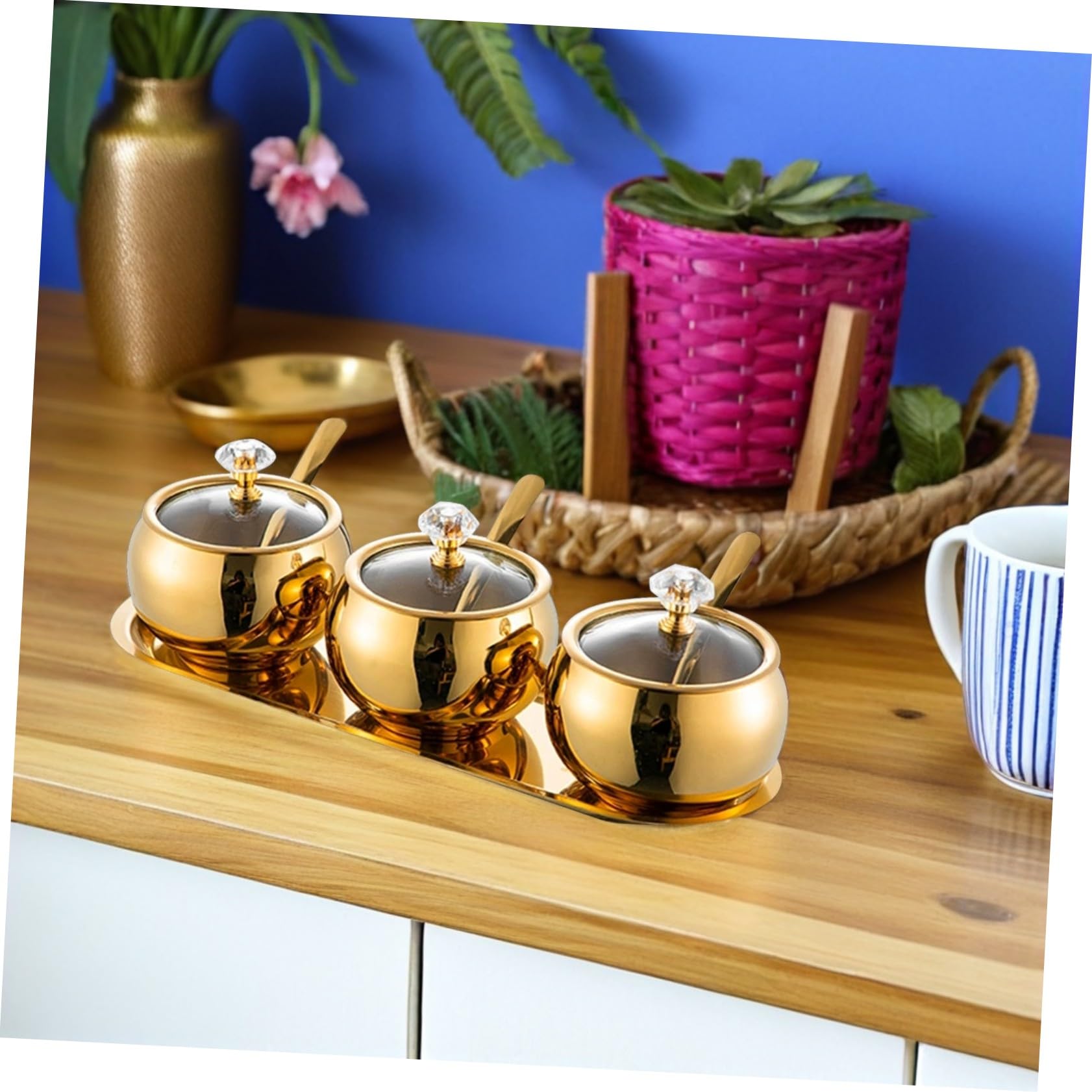 MAGICLULU Gewürztopf Aus Edelstahl Mit Deckel Und Löffel Luftdichte Aufbewahrungsbox Für Gewürze Salz Und Zucker Praktisches Küchenorganizer Auffangschale
