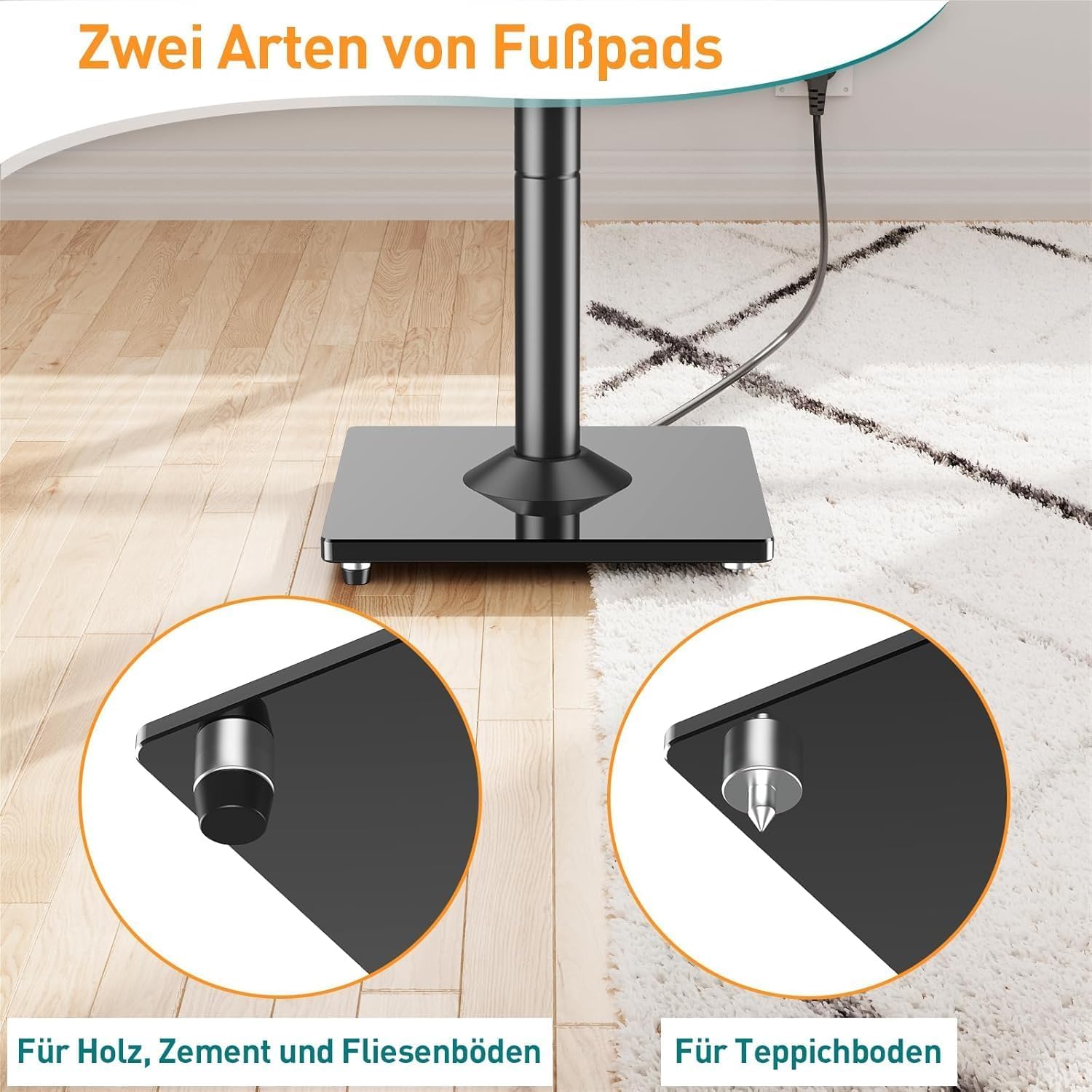 ELIVED Universal Lautsprecherständer höhenverstellbar bis 95cm, Boxenständer mit Glassockel & interner Kabelkanal für Regallautsprecher, 10kg Tragkraf, Schwarz, 1 Paar