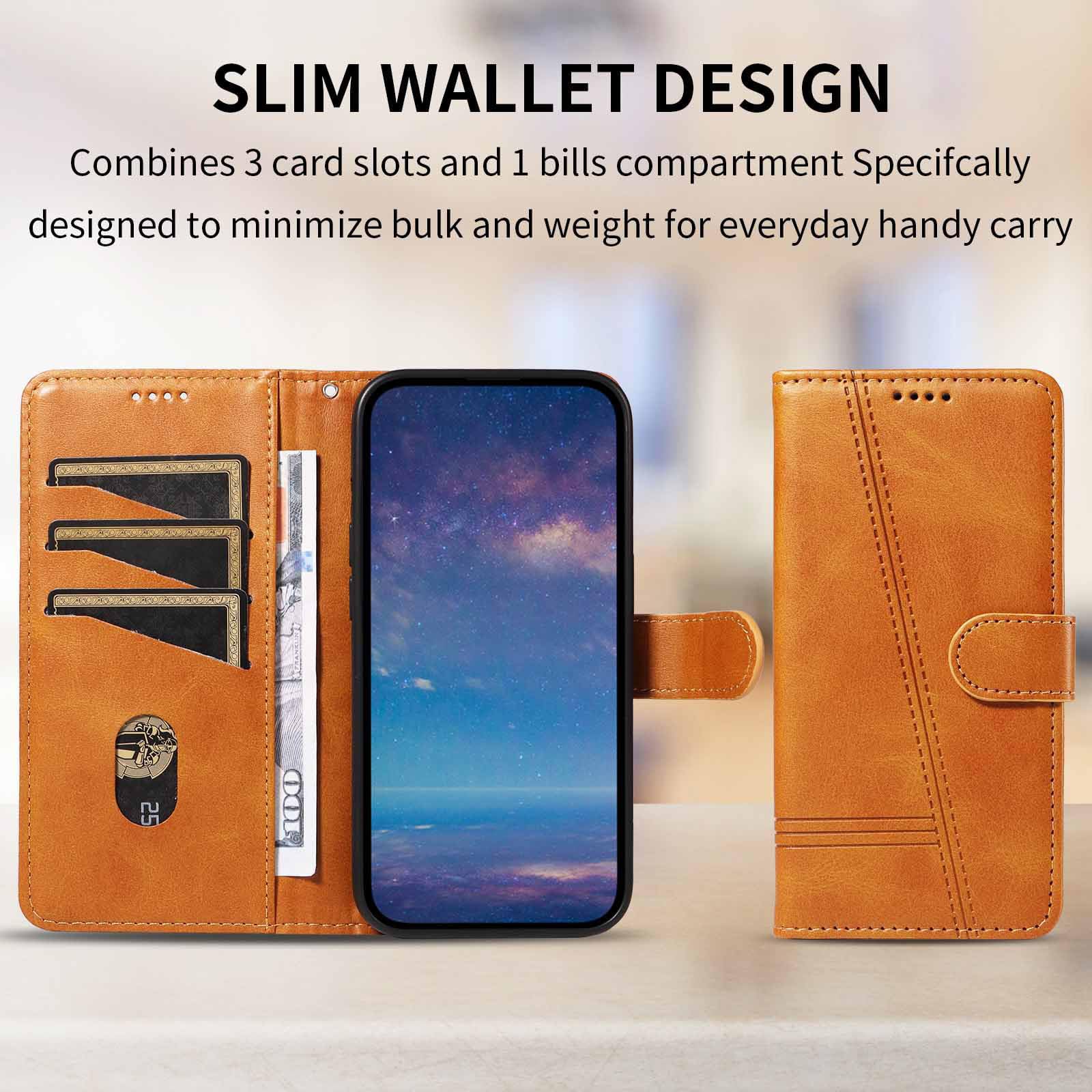 Etui z klapką do Samsung Galaxy S25 Ultra/S25 Plus/S25, skórzane etui portfelowe na telefon z stojakiem na karty, etui foliowe, odporne na wstrząsy, z tworzywa TPU wewnątrz, żółte, S25