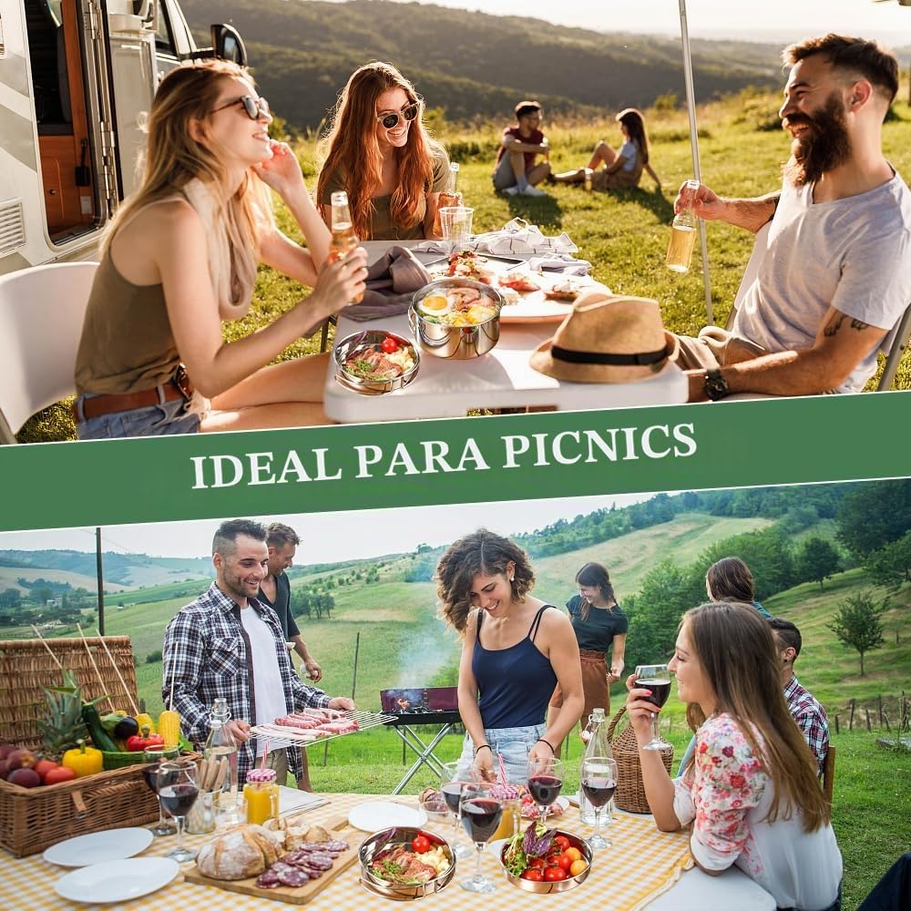 Kit Cocina Camping Acero Inoxidable, Juego de Ollas y Sartenes para Camping, Set de Cubiertos Plegable para Llevar, con Tenedor Cuchara Cuchillo y Bolsas, Kit Cocina Camping para 2-3 Personas