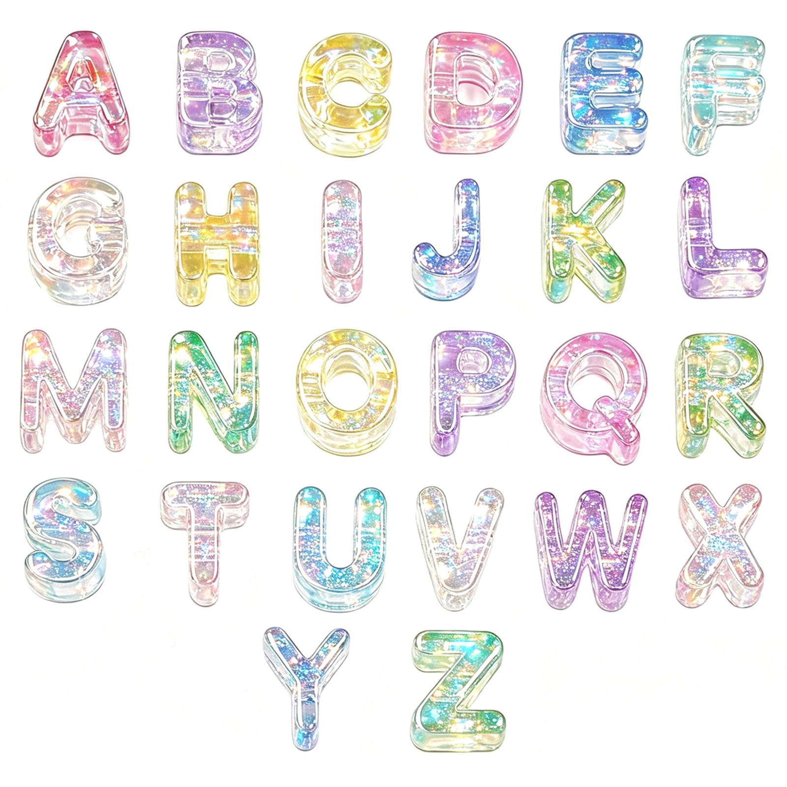 Iridescent Acrylic Alphabet Beads, 52Pcs A-Z for DIY Jewellery Making