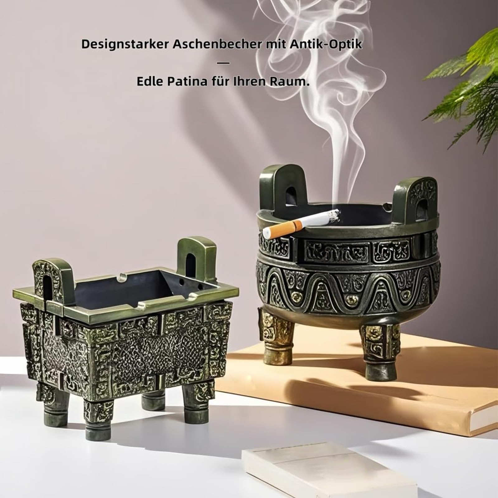 Posacenere multiuso in resina, grande capacità, design retrò antivento, per decorazione ufficio e soggiorno, ideale come regalo