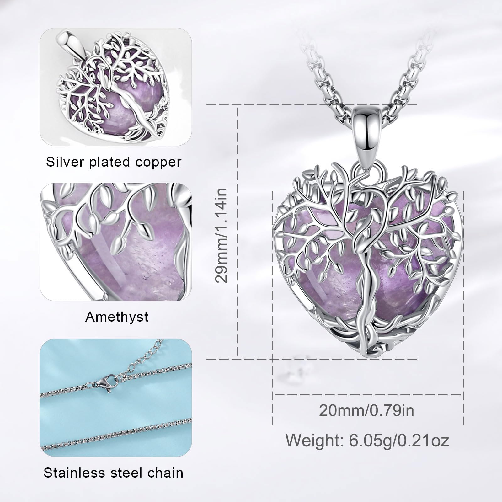 AEONSLOVE Collier Arbre de Vie avec Cristal pour Femme Pendentif Arbre de Vie avec Améthyste Malachite Collier Cristal de Guérison Pendentif Pierre de Lune Obsidienne Bijoux en Turquoise