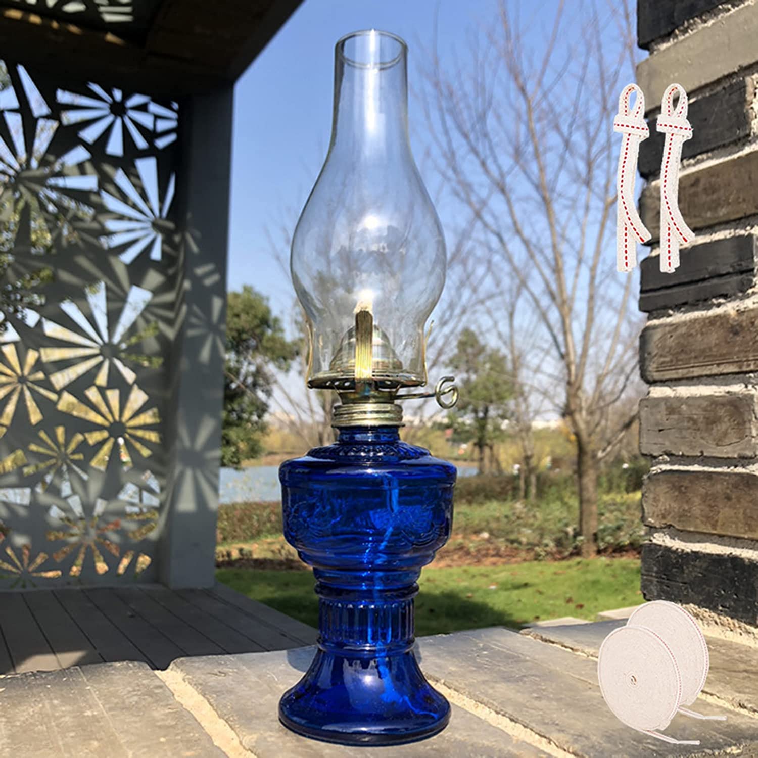 2 Lampade A Olio Vintage In Vetro - Illuminazione D'Atmosfera Per Interni Ed Esterni - Foto 4