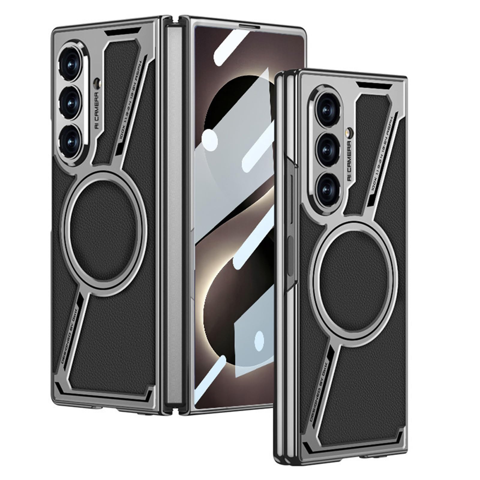 Magnetyczne etui do Samsung Galaxy Z Fold 8 Ultra, galwanizowana skóra