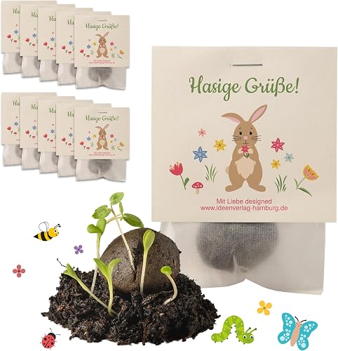 10 x "Hasige Grüße" seed bombs as party bags, Easter gifts, flower seeds bags as Easter nest filling and small Easter gifts adults, souvenir Easter surprise, Happy Easter