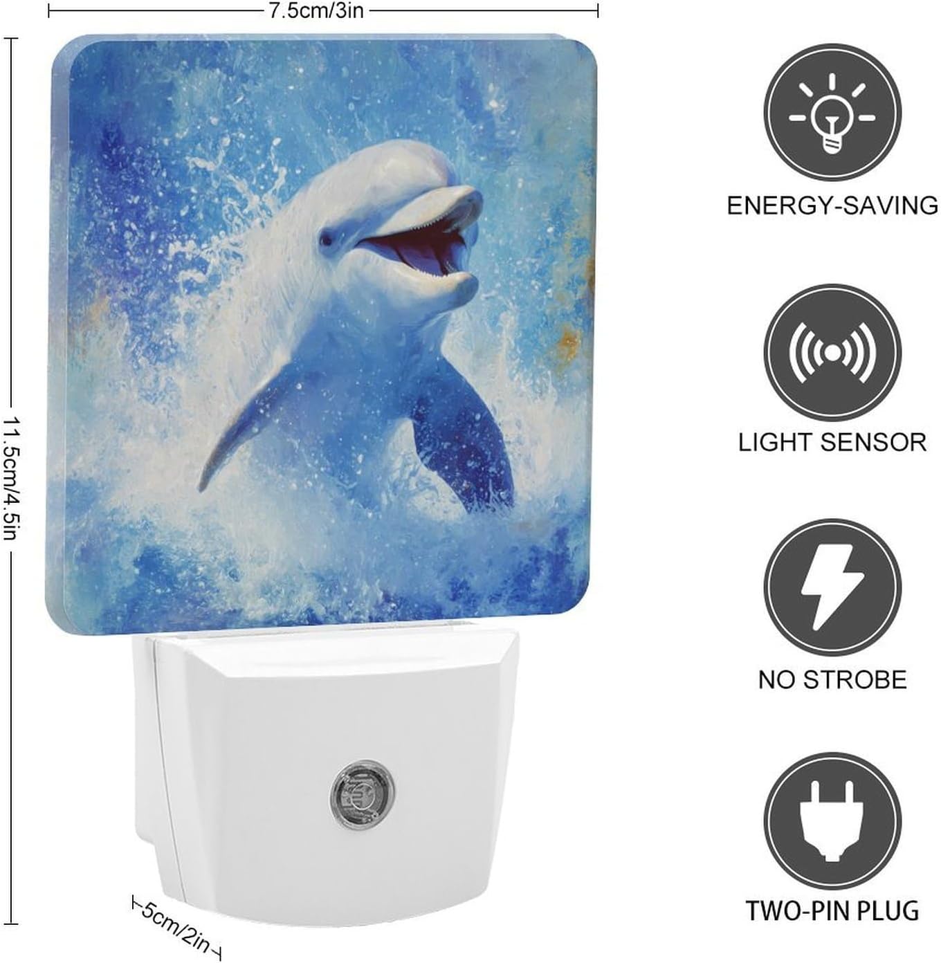 Dolphins Jumps Out Sea Water Night Light LED Night Lights Plug Into Wall 11.5x7.5x5cm image 2