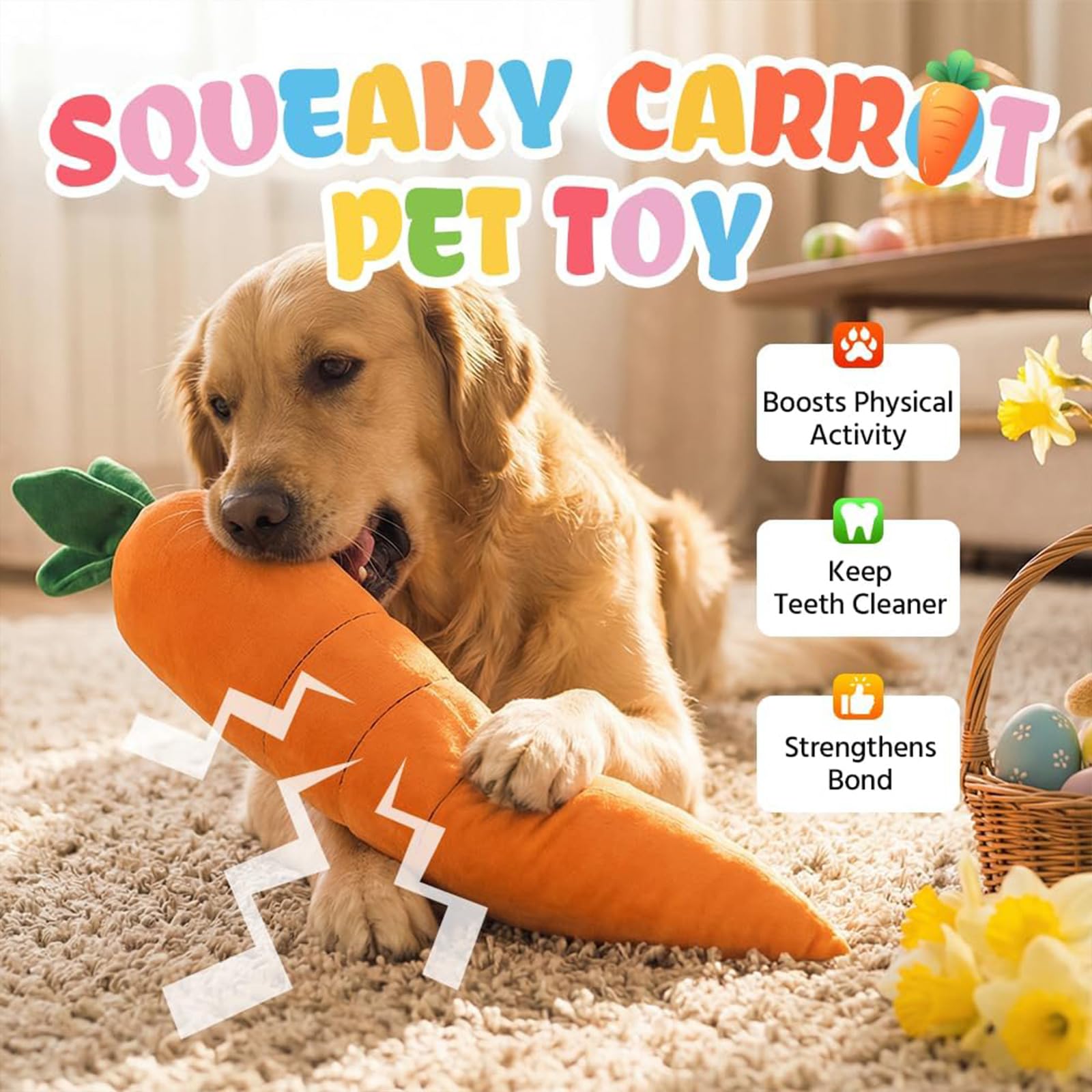 Rieseinsatz für Hund - Riesiger Karotten-Spielzeug, 5er Set quietschendes Plüschspielzeug für kleine, mittlere und große Hunde, Indoor und Outdoor, Beruhigungssspielzeug mit
