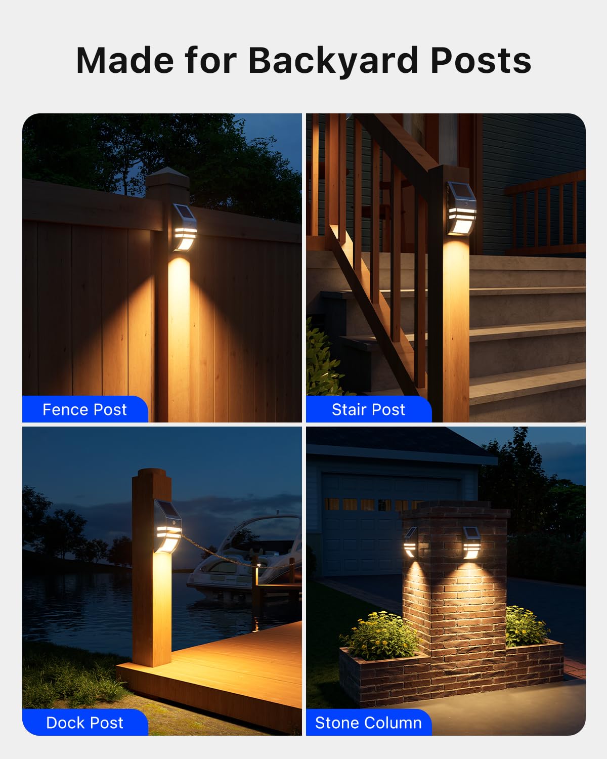 8 Stück Edelstahl Solar Zaunleuchten Outdoor Wasserdicht Bewegungsmelder Lichter für Terrasse Pfosten Deck Veranda Treppe Geländer Dock Gate