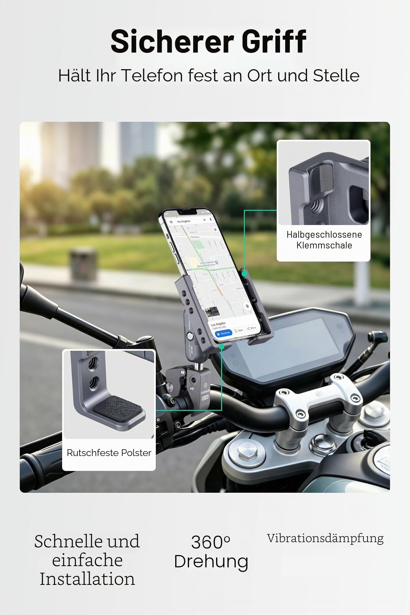 FANAUE Universelle Handyhalterung mit 2,5 cm Kugel für Smartphones mit einer Breite von 5,8 cm bis 8,6 cm, kompatibel mit RAM-Halterungen, B-Größe, Doppelbuchsenarm und Fahrrad-Handyhalterung mit