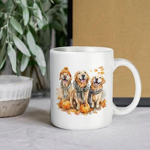 Miniatura 6 de Tazas de café Golden Retrievers con calabazas y hojas, taza para café, temporada de cosecha de otoño, vintage, Acción de Gracias, Día de la Madre,
