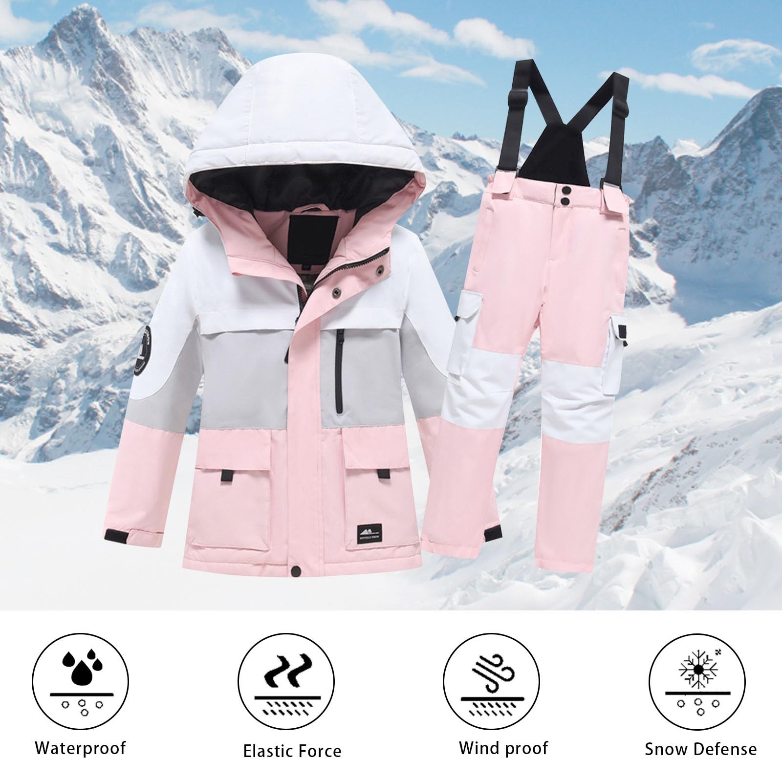 Ropa de bebé recién nacido, traje de esquí para niños y niñas, estampado de manga larga, terciopelo grueso, cálido, resistente al viento y al agua, parte superior y pantalón, traje de 2 piezas recién