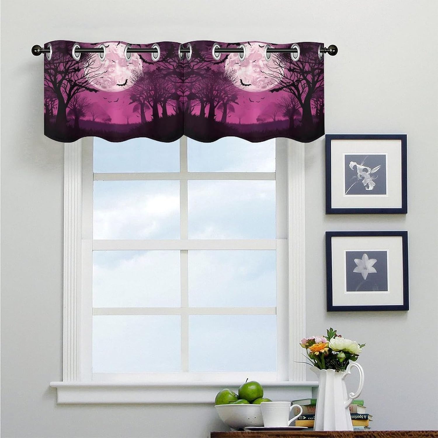 Purple Moon2 2 Pack Valance Curtains Window Treatments. Adjustable Curtain with Rod Pocket.Cafe Curtains is Half Curtains for Privacy Decorative 52x18.1 Inch.
