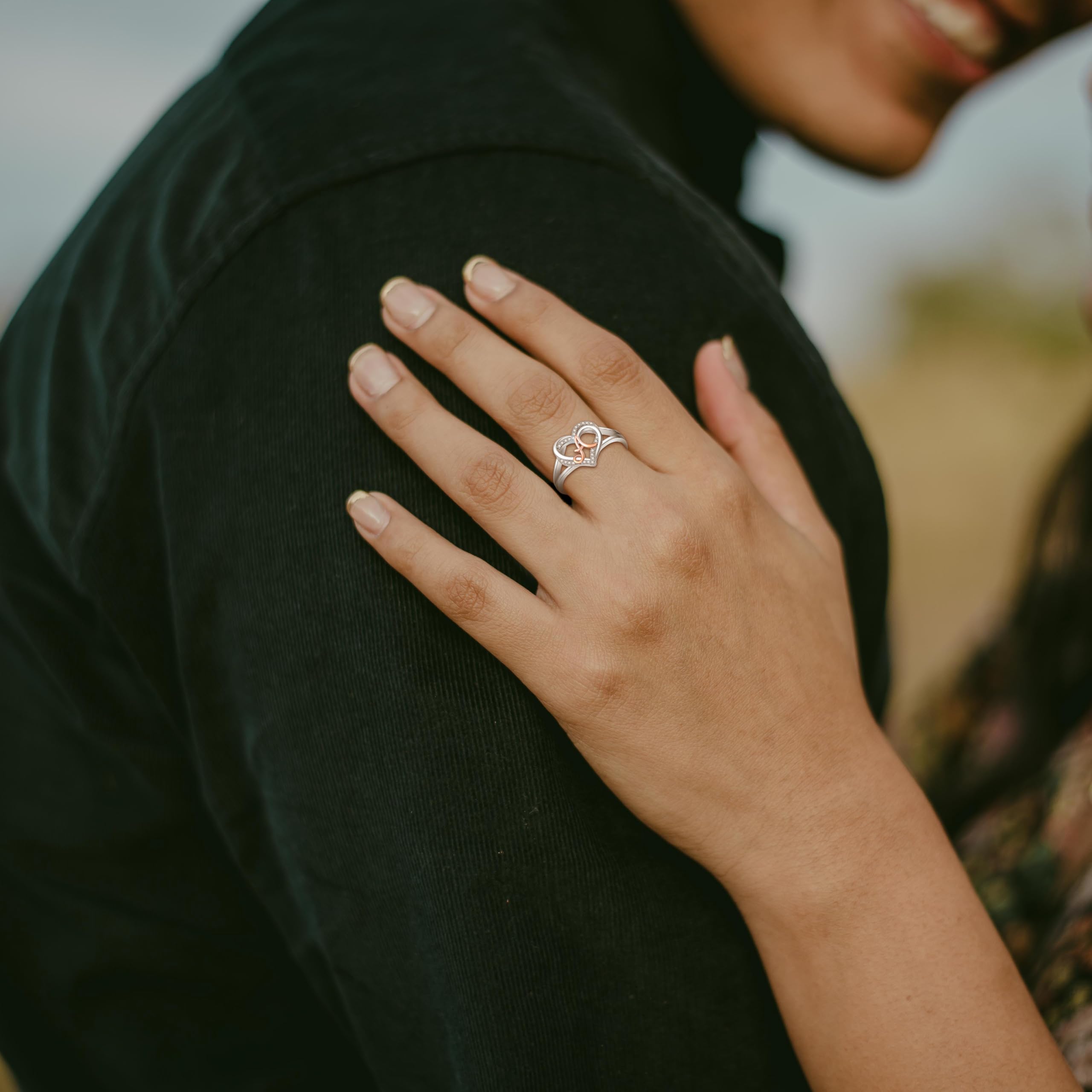 INFUSEU Anillo Iniciales, Plata de Ley 925 Anillos Abiertos Letras Forma Corazón Nombre Inicial Alfabeto A-Z Joyería Personalizada Ajustable Regalos para Mujeres Damas Niñas