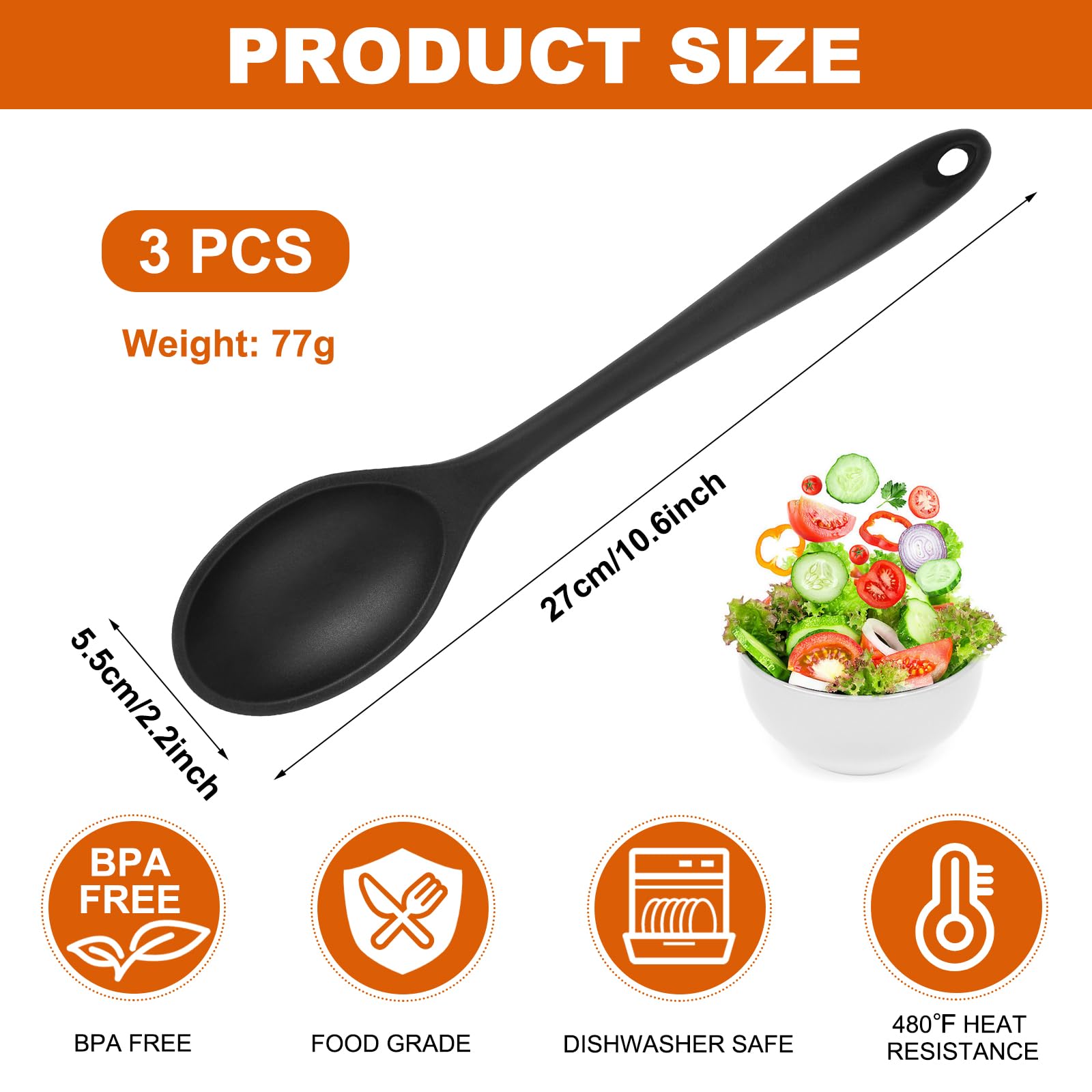 Lot De 3 Cuillères De Cuisine En Silicone 28cm - Antiadhésives - Pour Pâtisserie Et Cuisine Quotidienne