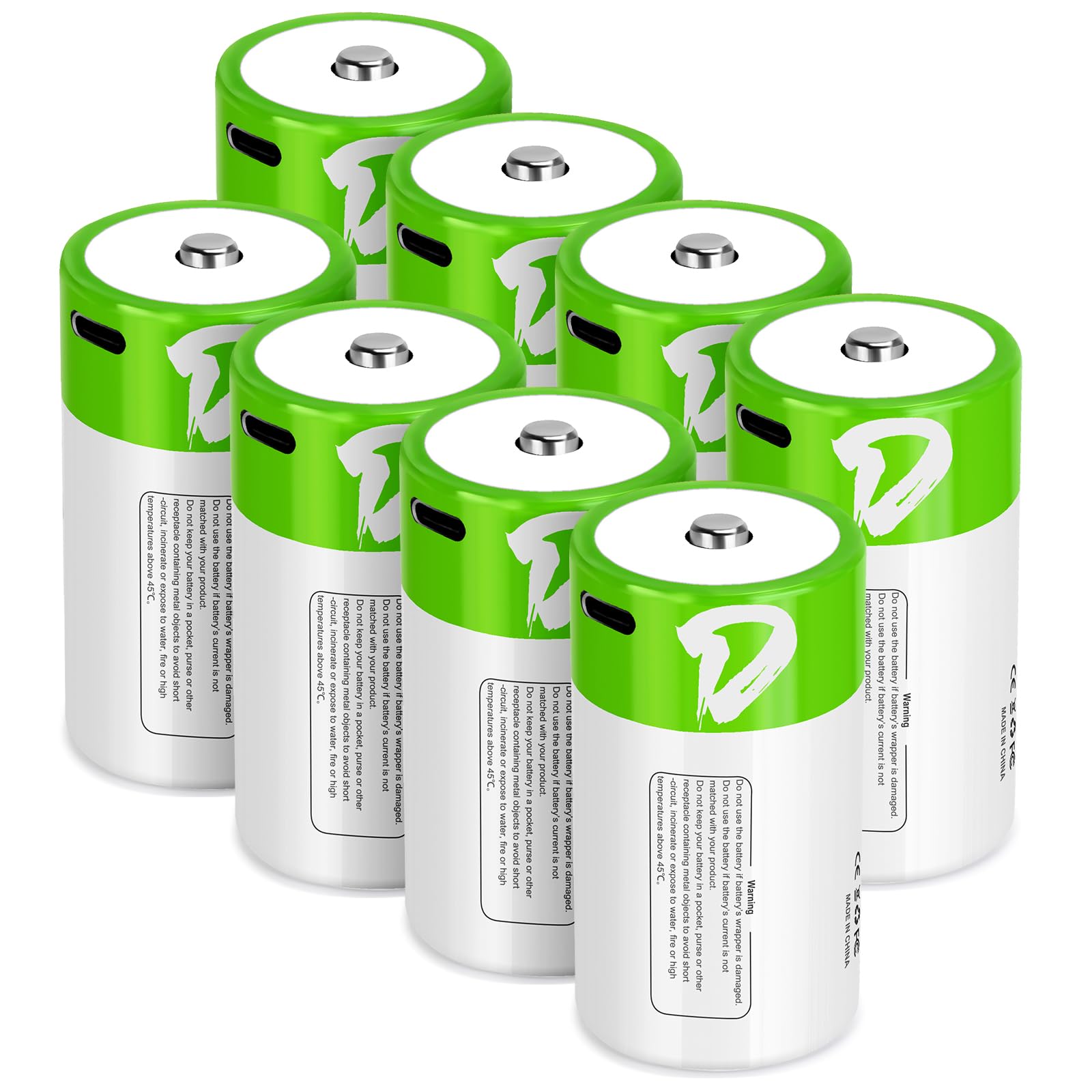 TEMIBATT Rechargeable D Batteries 8 Pack,1.5V 7500mWh Lithium D Battery Replacement for LR20 for Flashlight Toy