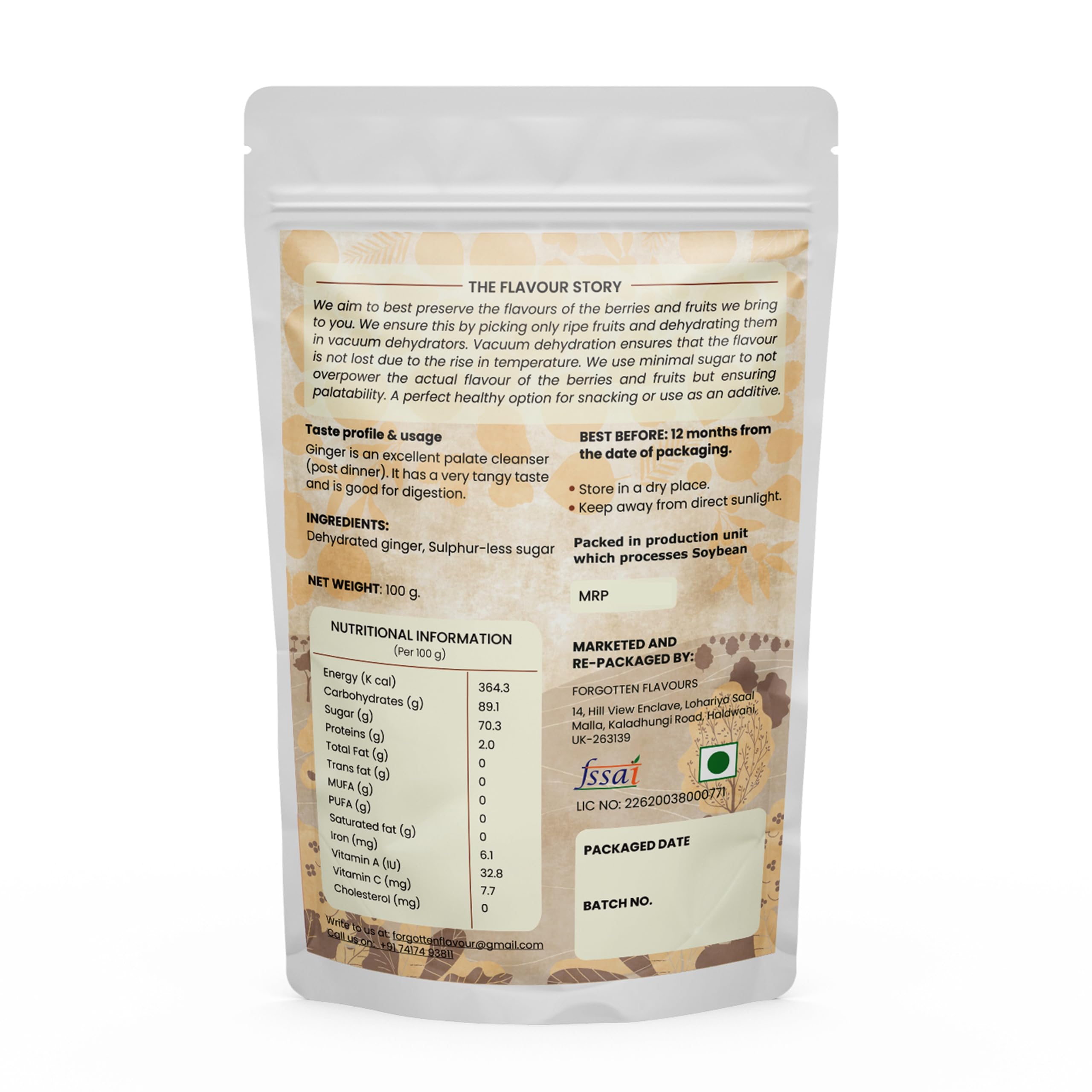 Forgotten Flavours - Sweet Ginger Candy| 100 gms | Dry Ginger Candy for Nausea/Cough Relief | After Meal Digestive | Vacuum Dried Candy | Adrak Candy with No Artificial Preservatives | No Sulphur | Pack of 1 - Image 2 thumbnail
