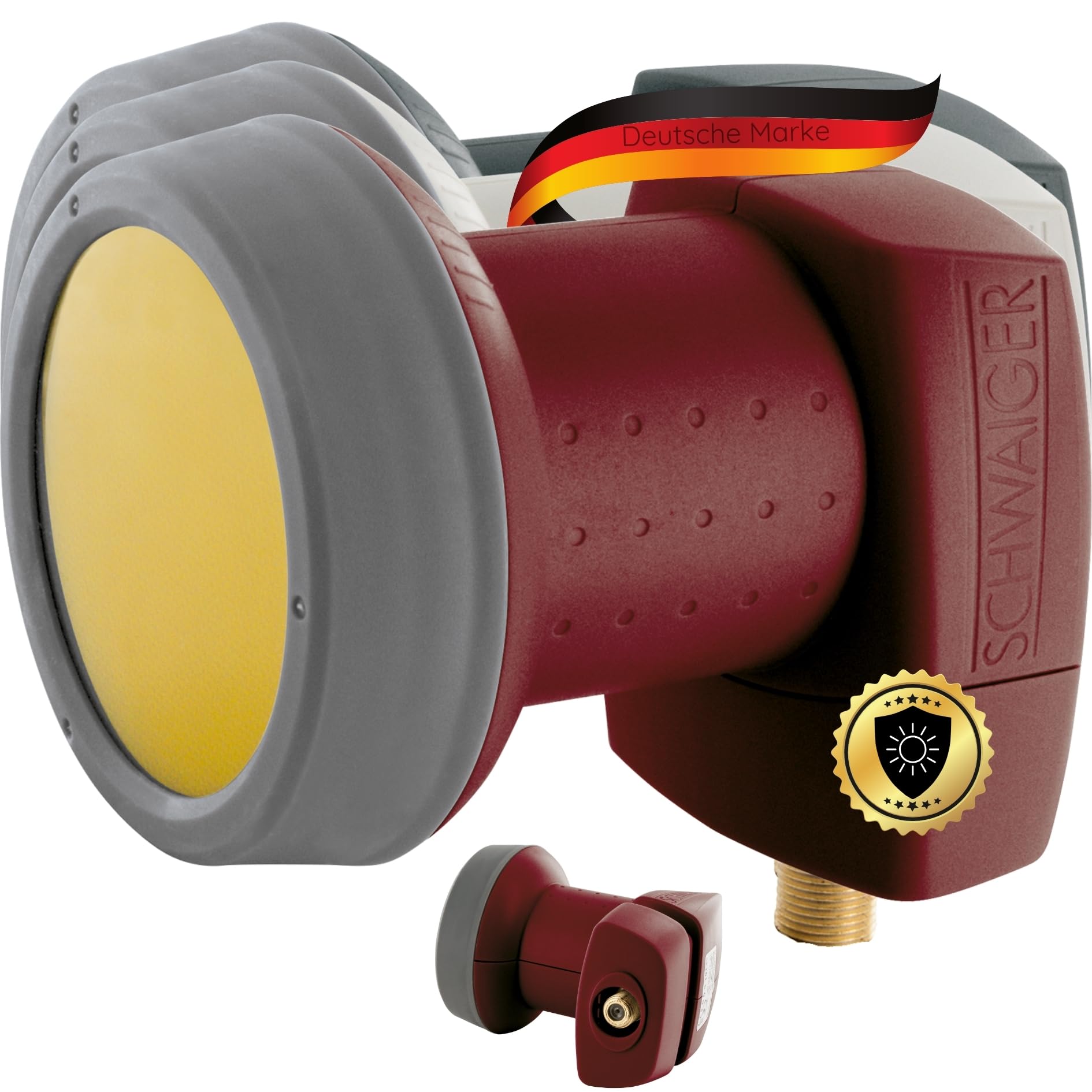 SCHWAIGER 326 Single LNB Low Noise Blockconverter Sun Protect Tapa LNB Digital Resistente al Calor Accesorios para Antenas parabólicas protección contra la Intemperie contactos Dorados Rojo